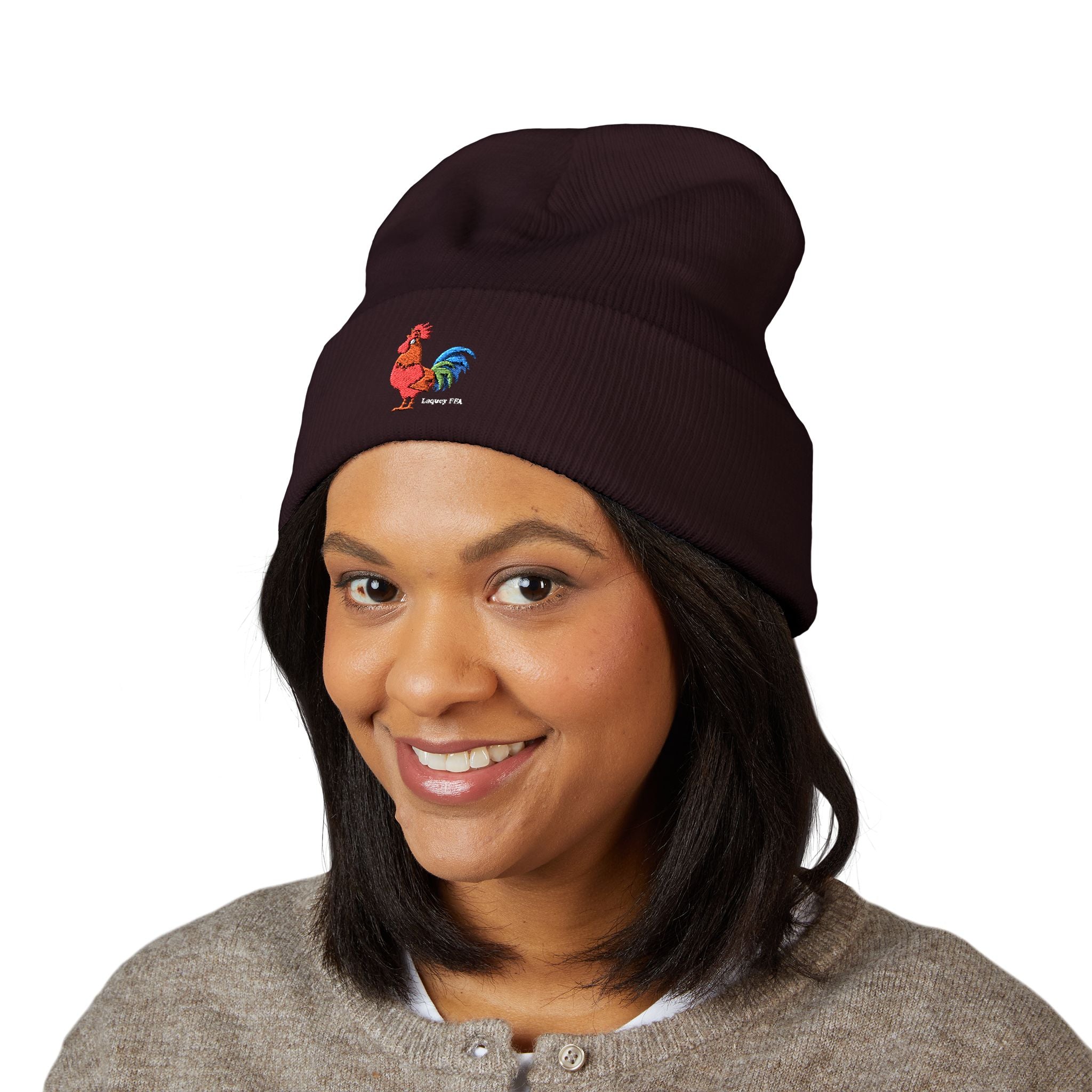 Rooster Embroidered Beanie - Classic Cuffed Knit Hat