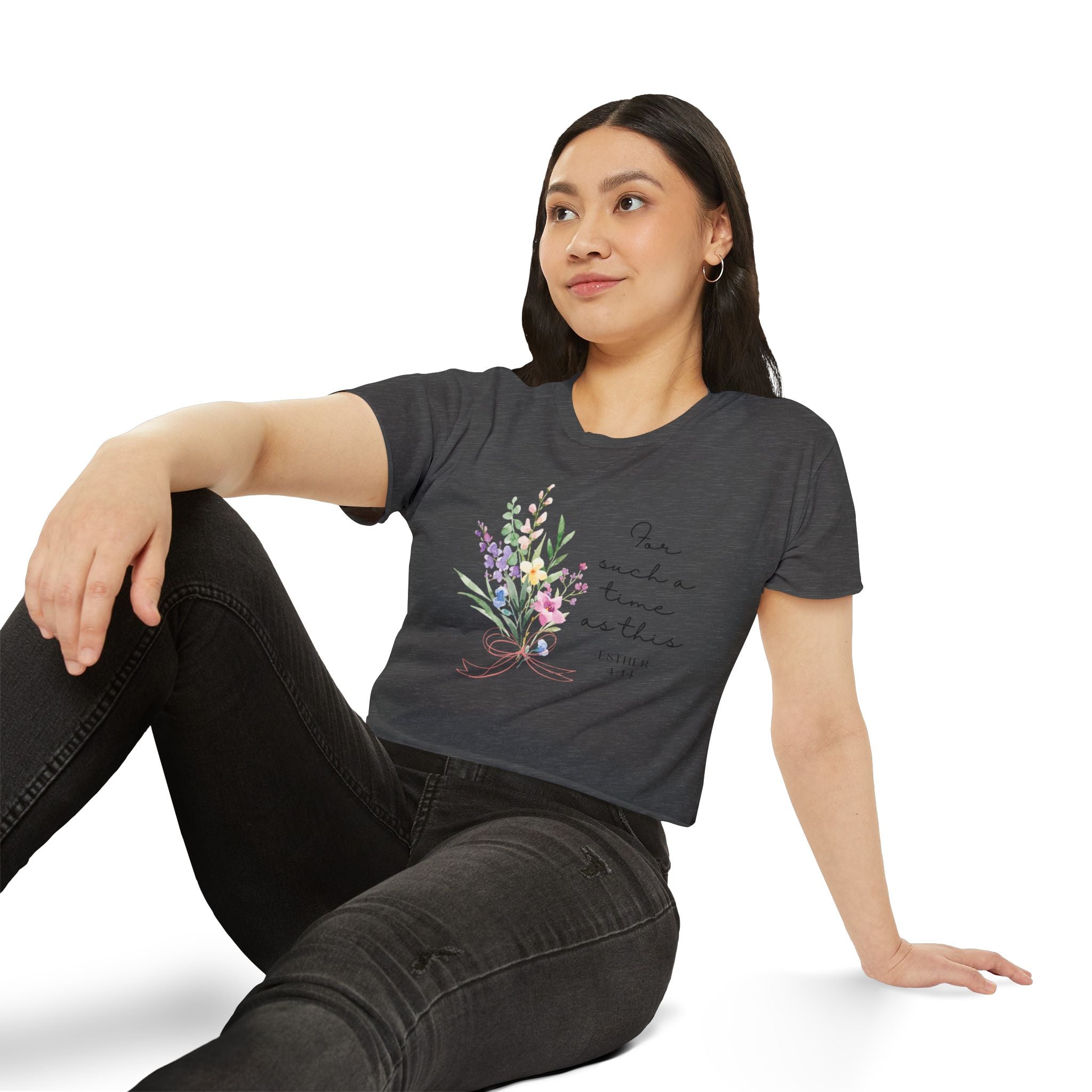 Crop Top — Floral "For Such a Time as This" Inspirational Festival Tee
