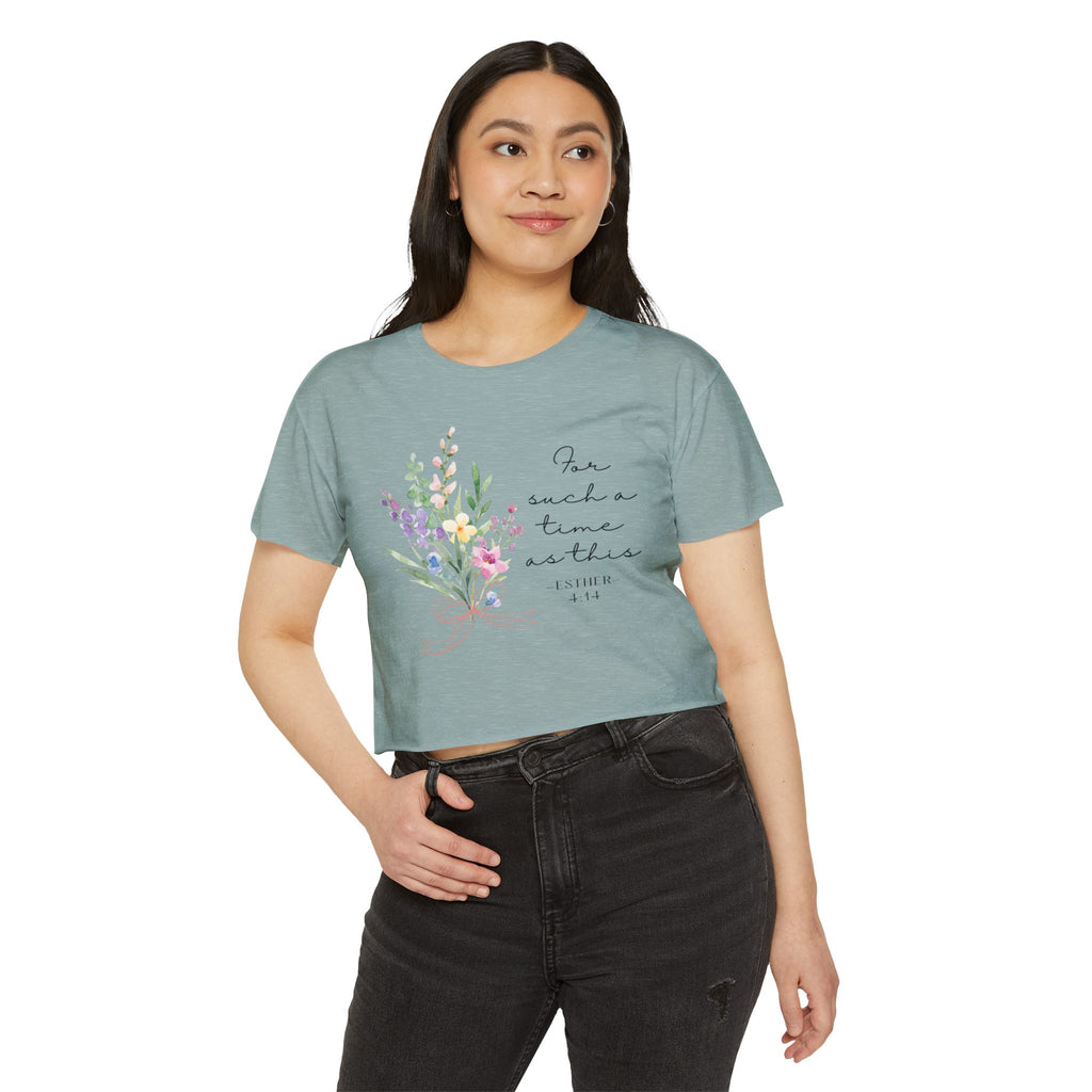 Crop Top — Floral "For Such a Time as This" Inspirational Festival Tee
