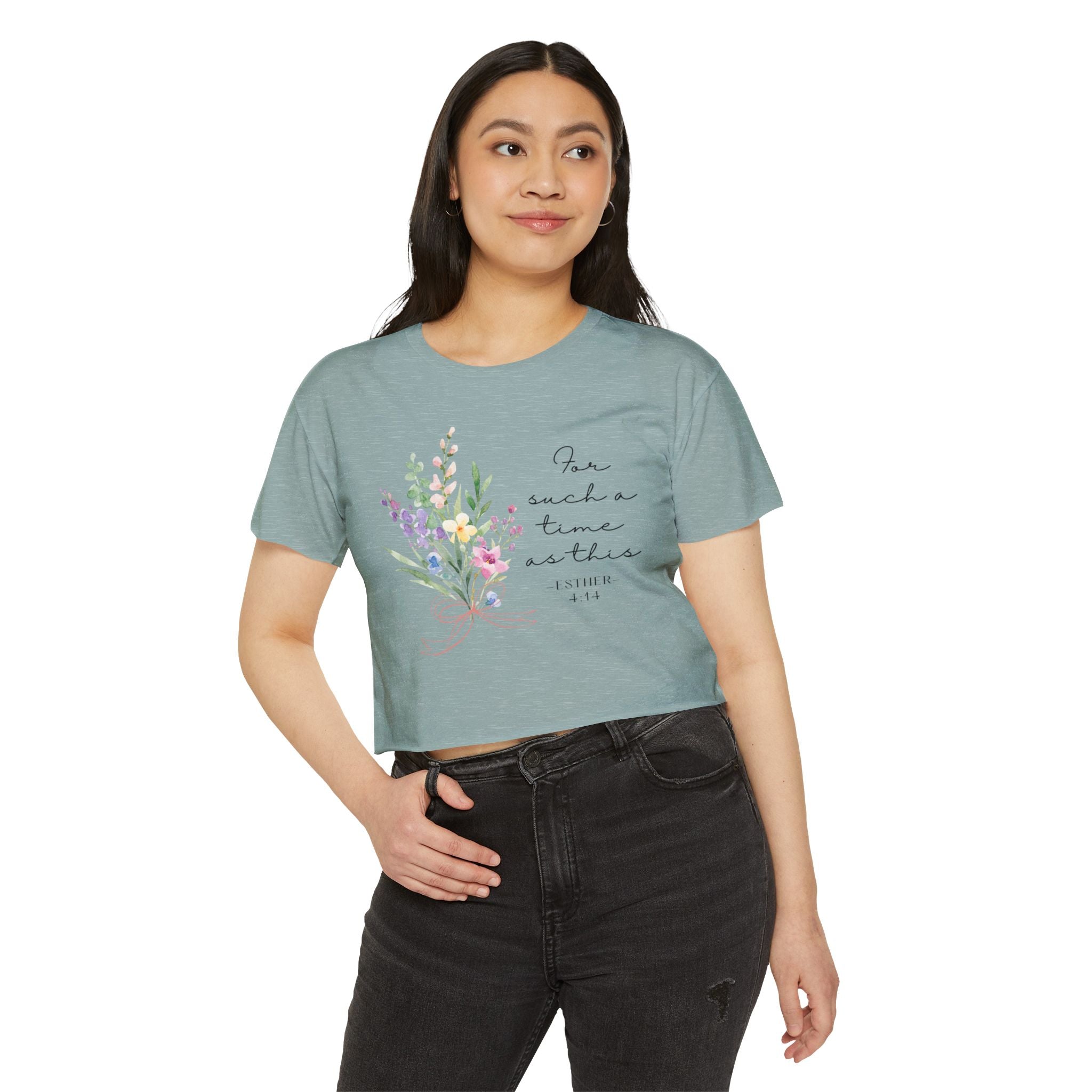 Crop Top — Floral "For Such a Time as This" Inspirational Festival Tee