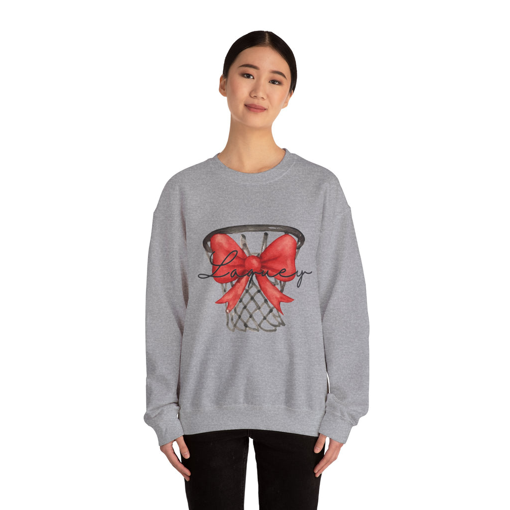 Basketball Hoop with Red Bow Sweatshirt – Basketball Season Holiday Crewneck