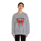 Basketball Hoop with Red Bow Sweatshirt – Basketball Season Holiday Crewneck