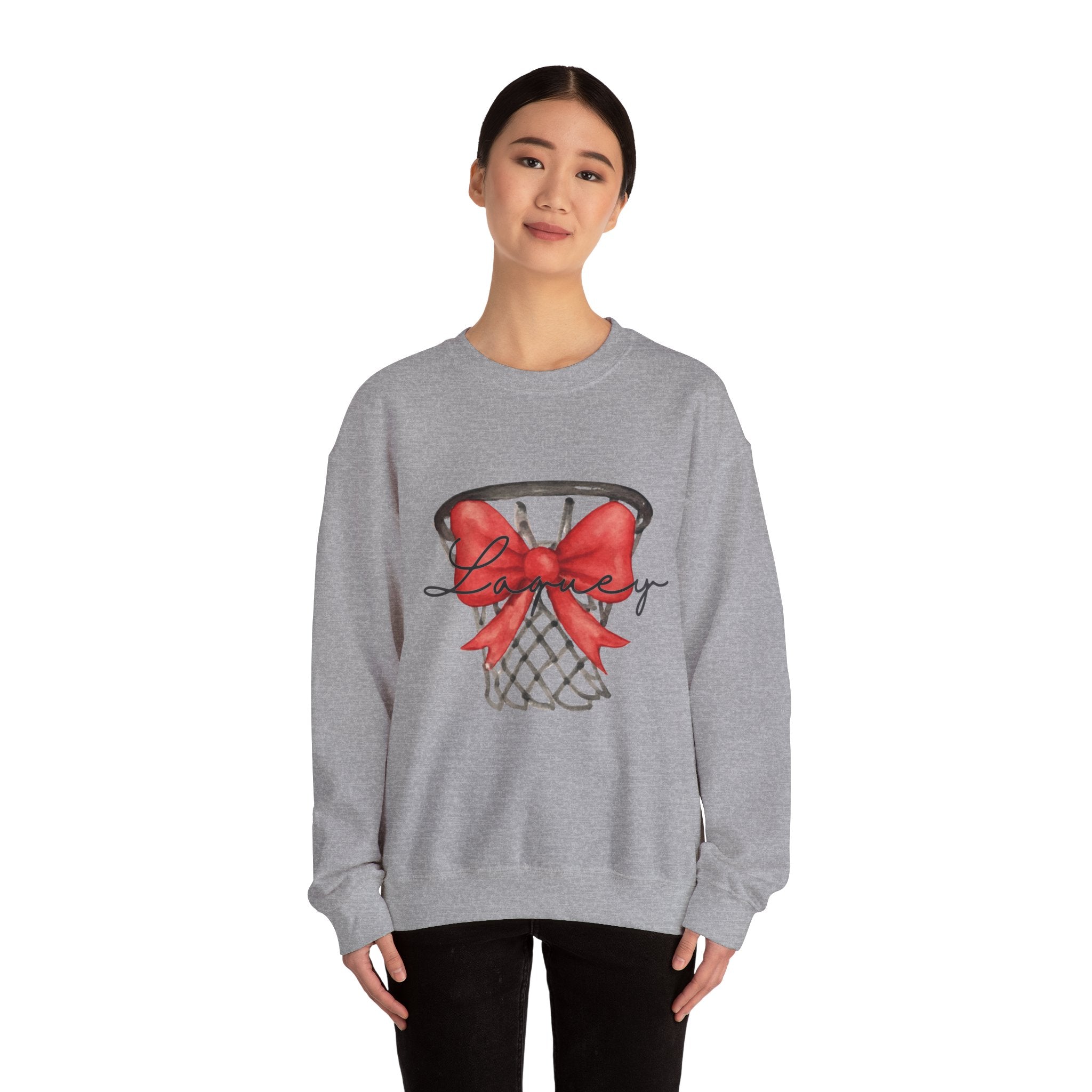 Basketball Hoop with Red Bow Sweatshirt – Basketball Season Holiday Crewneck