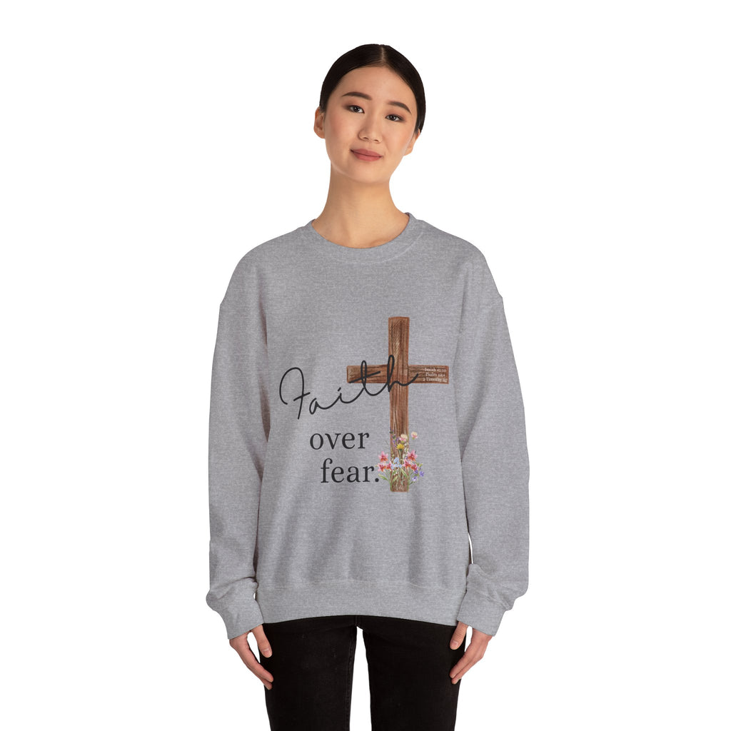 Faith Over Fear Sweatshirt — Floral Cross Christian Crewneck