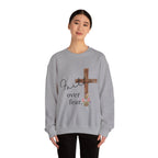 Faith Over Fear Sweatshirt — Floral Cross Christian Crewneck