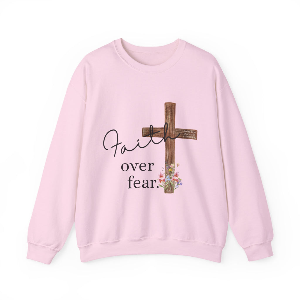 Faith Over Fear Sweatshirt — Floral Cross Christian Crewneck