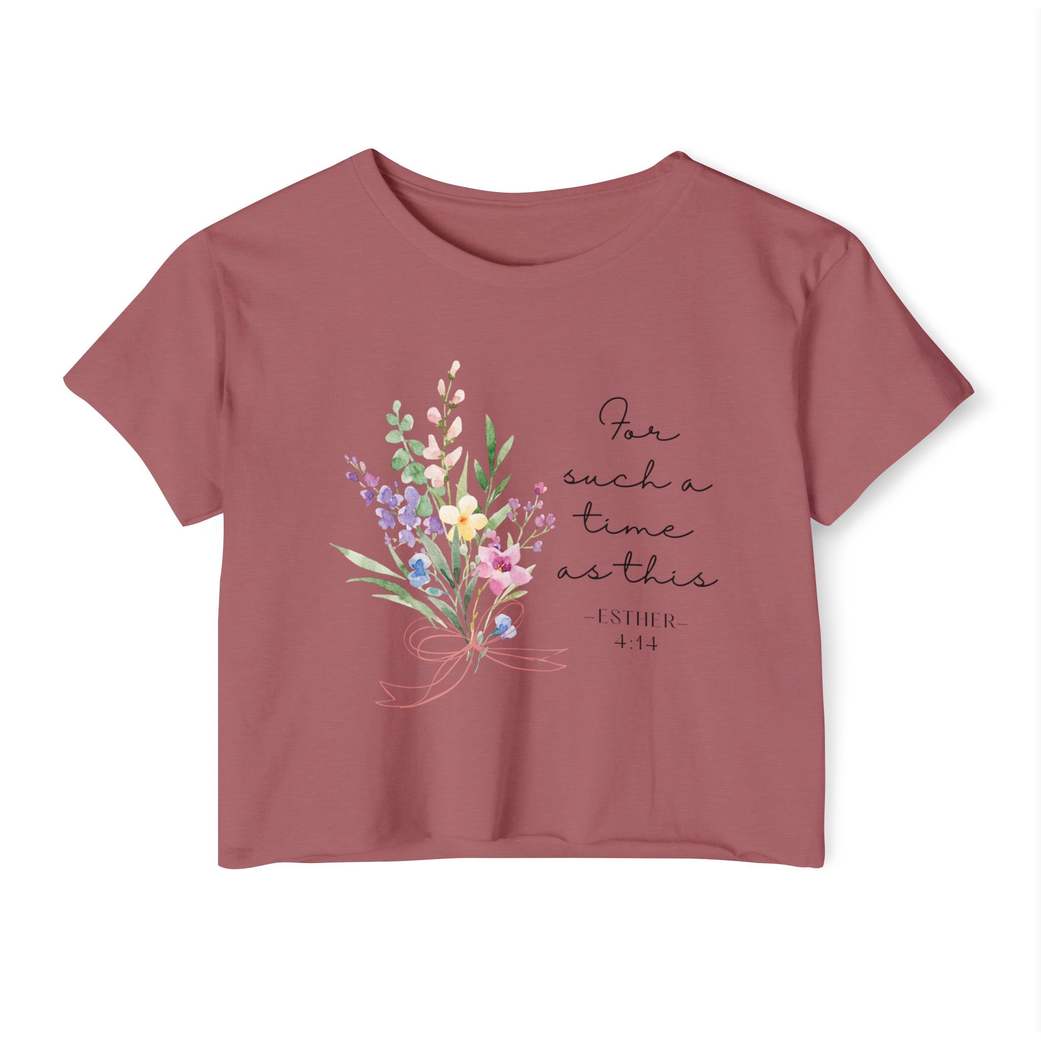 Crop Top — Floral "For Such a Time as This" Inspirational Festival Tee
