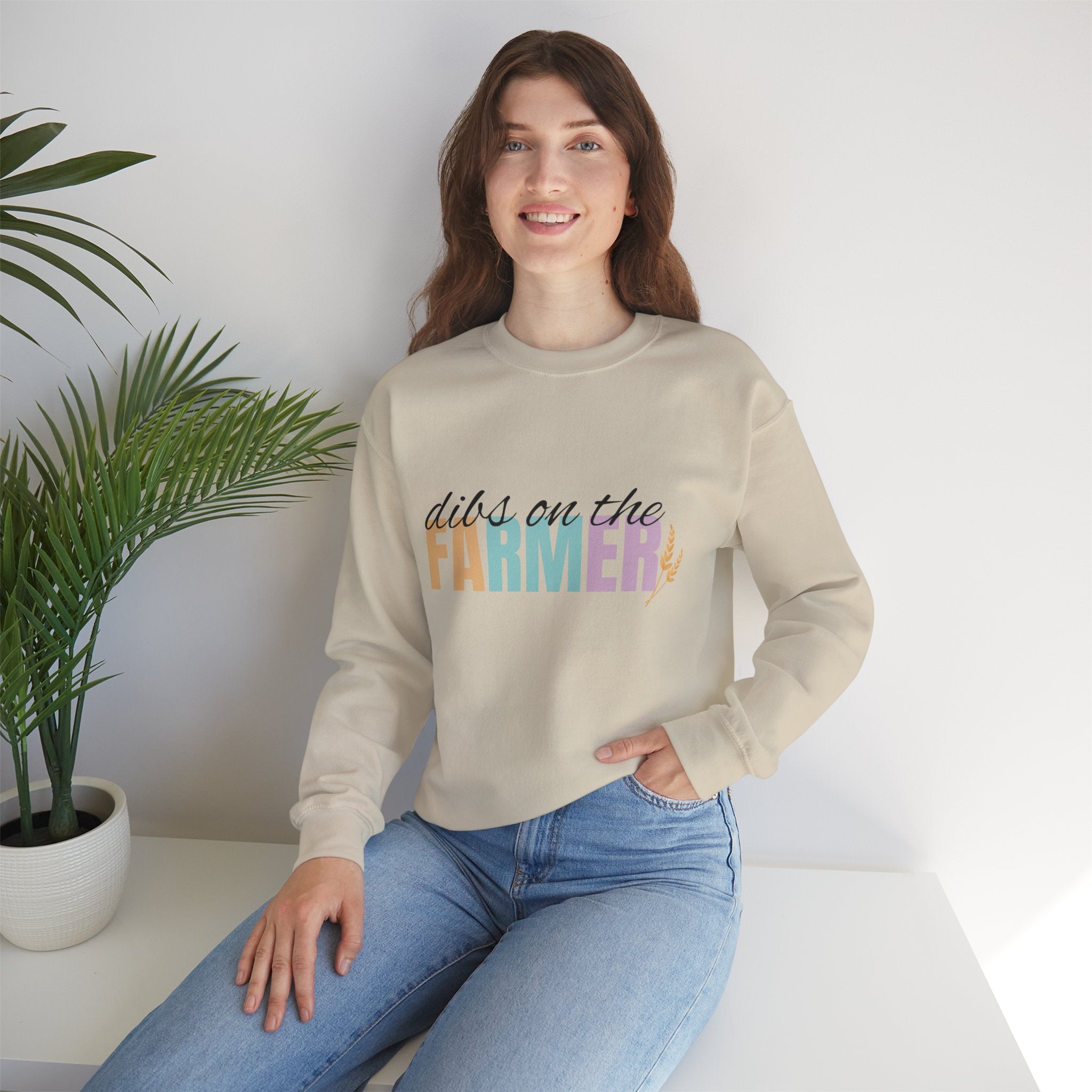 Farmer Vibes Crewneck Sweatshirt – "Dibs on the Farmer" Pastel Graphic