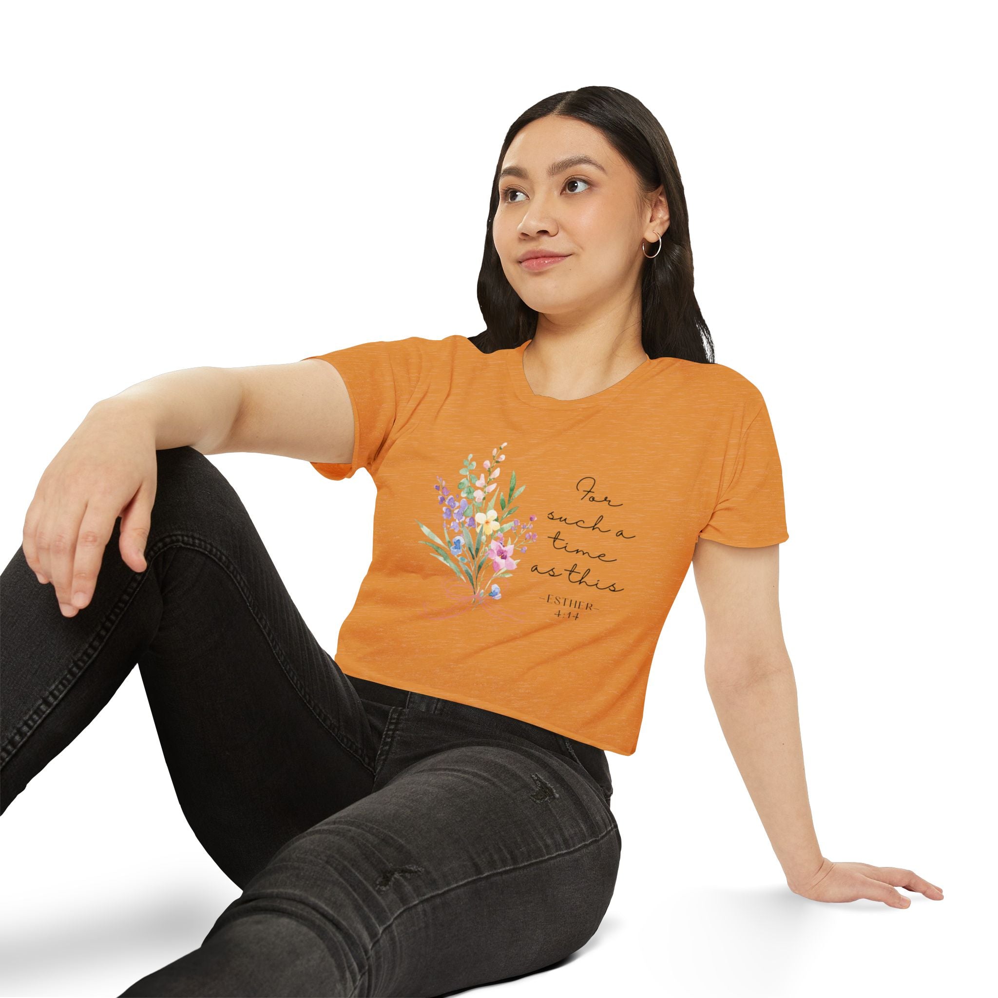 Crop Top — Floral "For Such a Time as This" Inspirational Festival Tee
