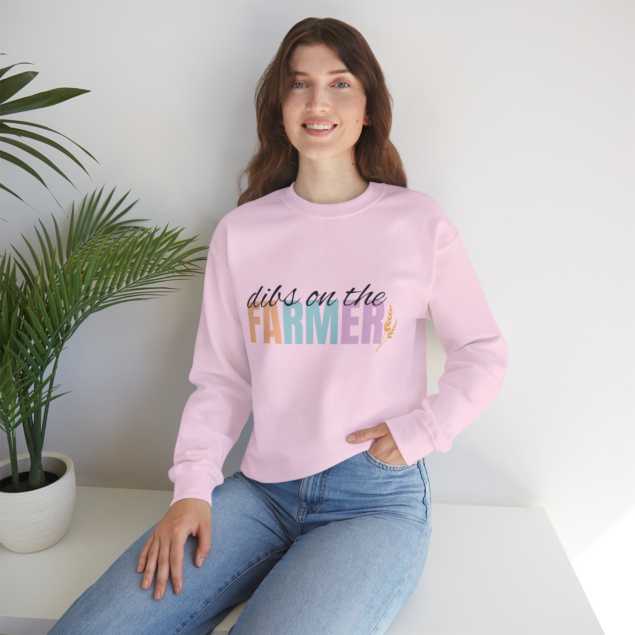 Farmer Vibes Crewneck Sweatshirt – "Dibs on the Farmer" Pastel Graphic