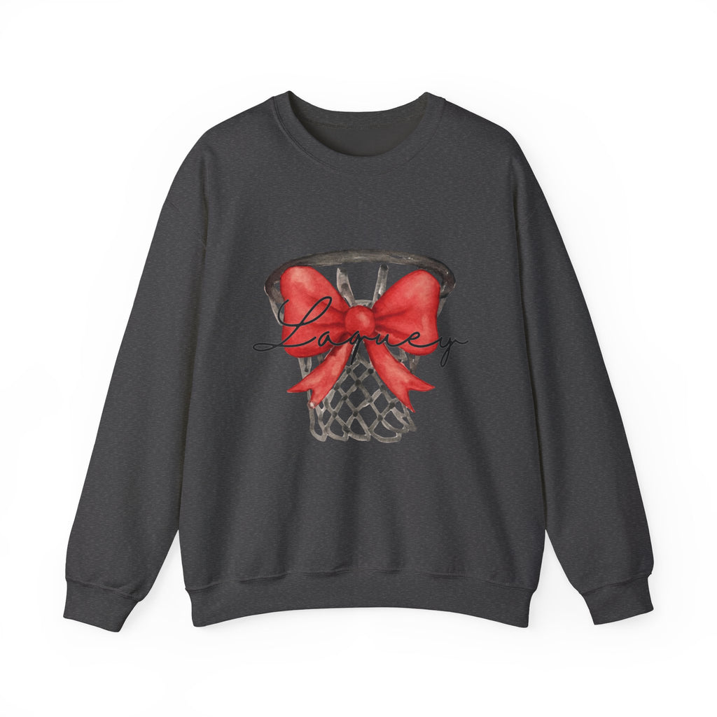 Basketball Hoop with Red Bow Sweatshirt – Basketball Season Holiday Crewneck