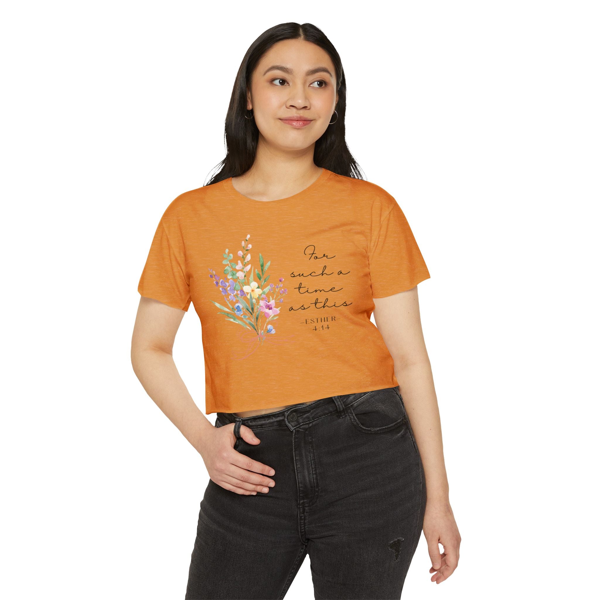 Crop Top — Floral "For Such a Time as This" Inspirational Festival Tee