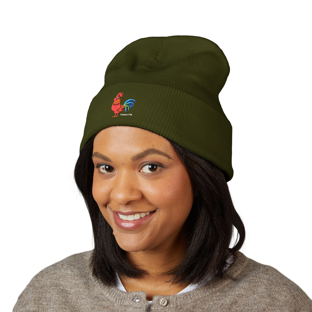 Rooster Embroidered Beanie - Classic Cuffed Knit Hat