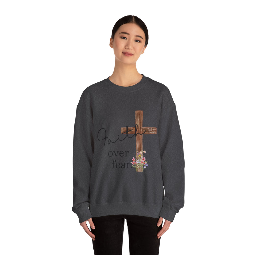 Faith Over Fear Sweatshirt — Floral Cross Christian Crewneck