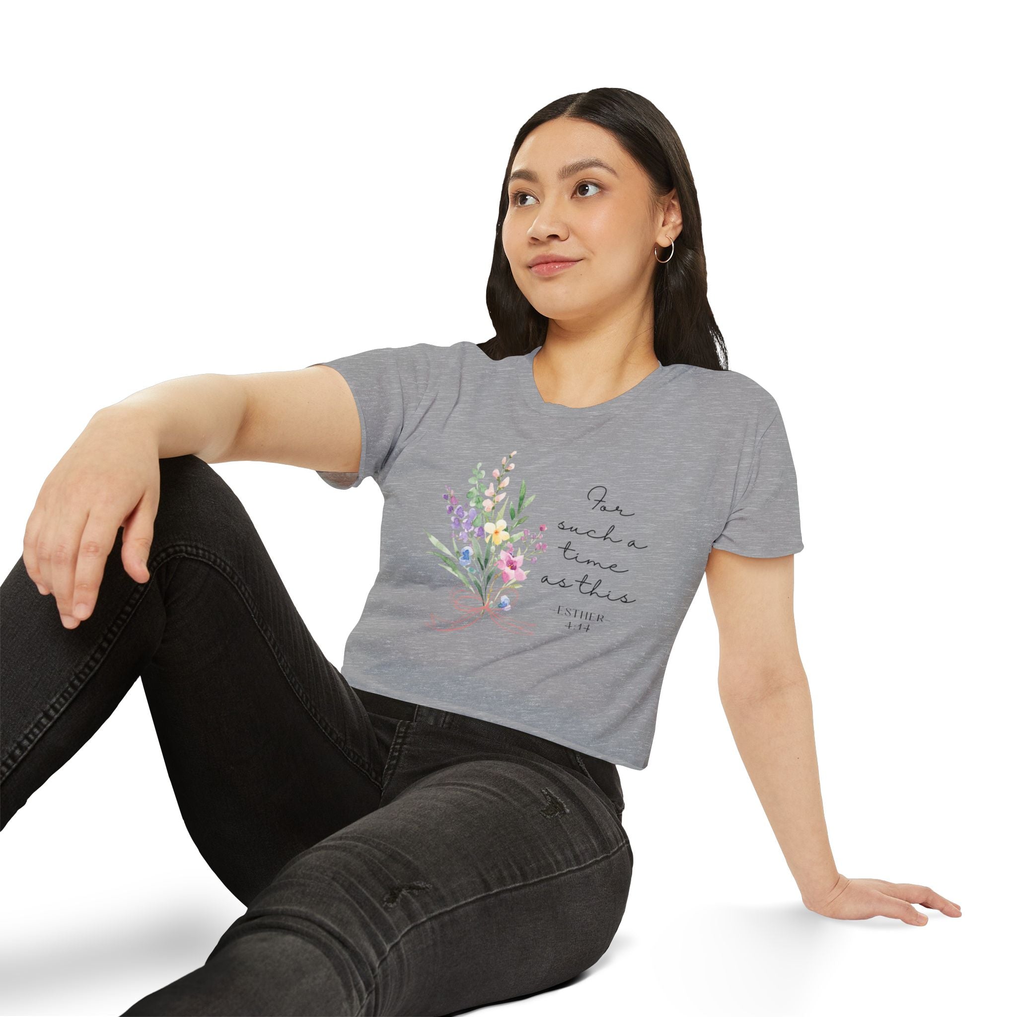 Crop Top — Floral "For Such a Time as This" Inspirational Festival Tee