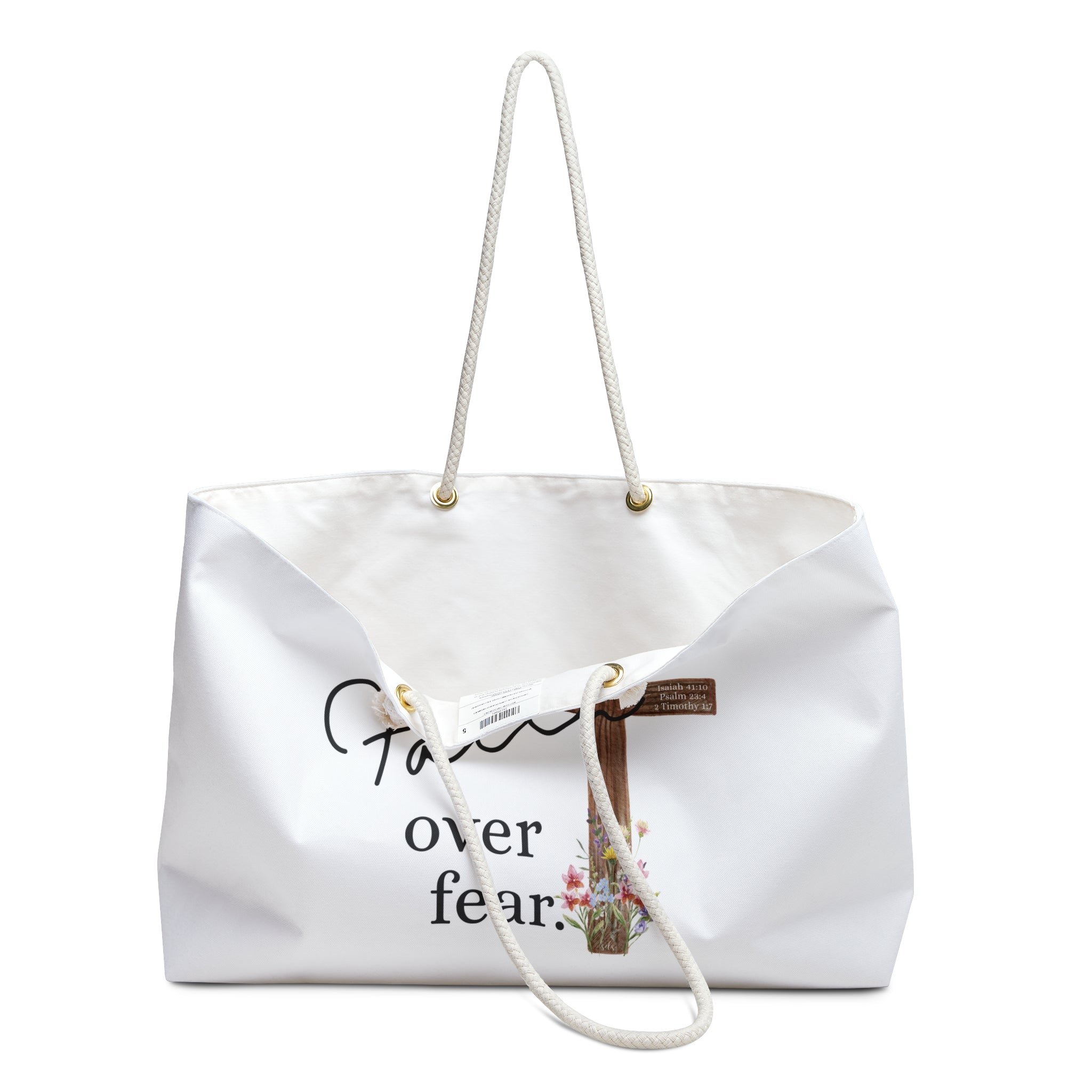 Faith Over Fear Weekender Bag – Religious Cross Travel Tote