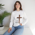 Faith Over Fear Sweatshirt — Floral Cross Christian Crewneck