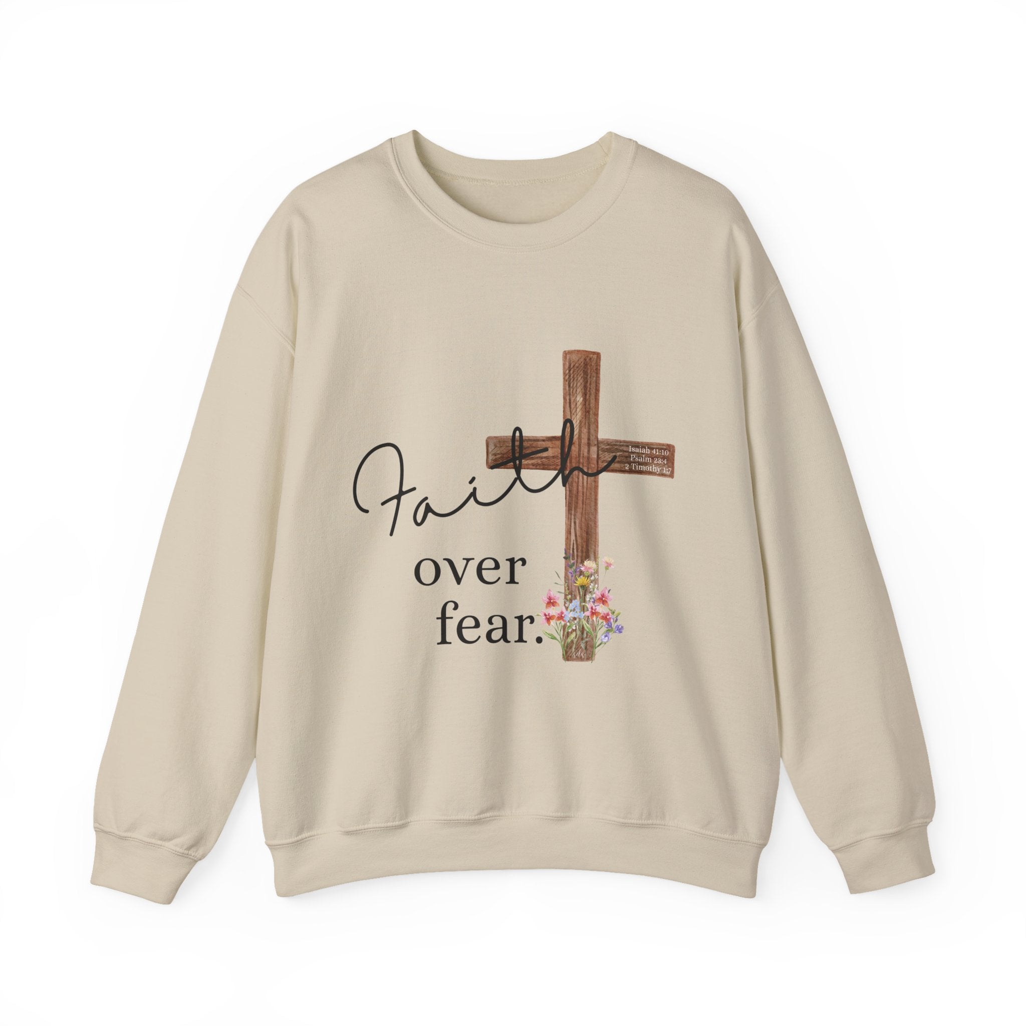 Faith Over Fear Sweatshirt — Floral Cross Christian Crewneck