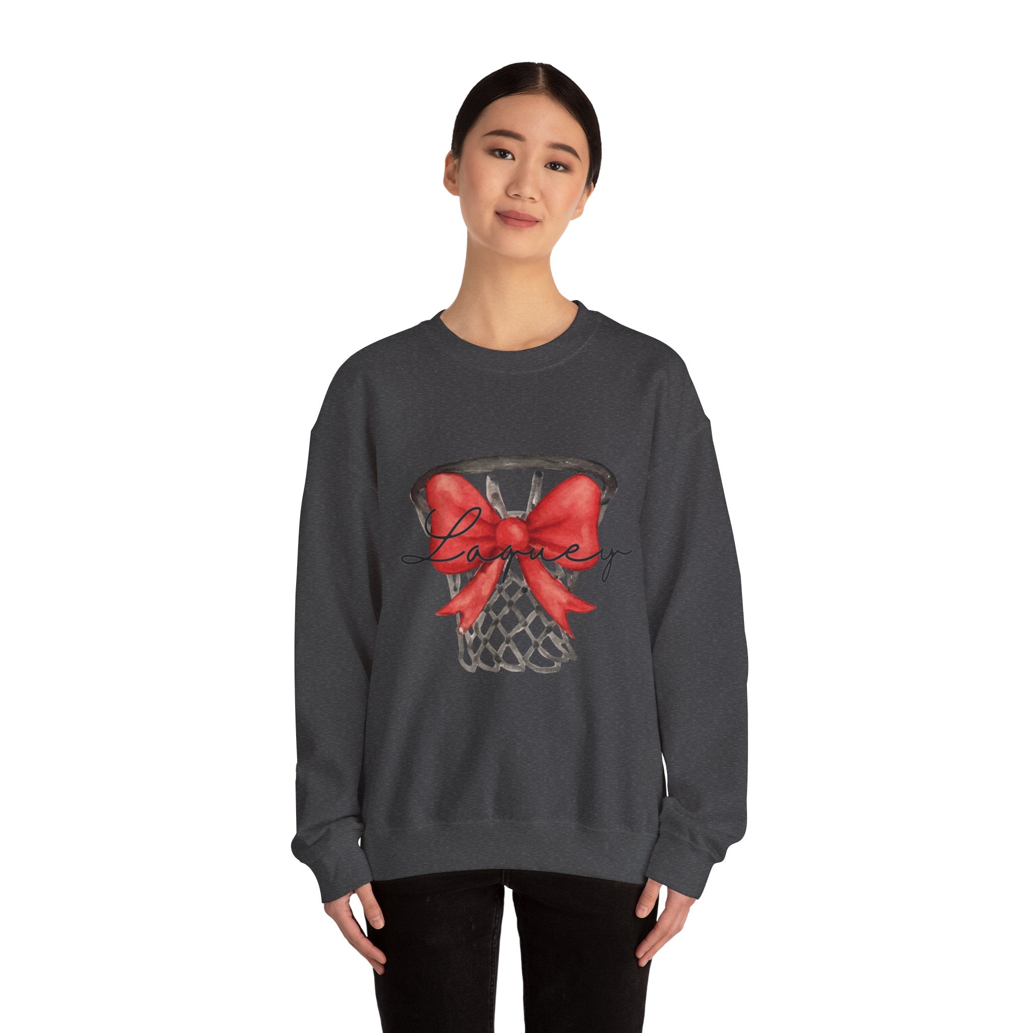 Basketball Hoop with Red Bow Sweatshirt – Basketball Season Holiday Crewneck