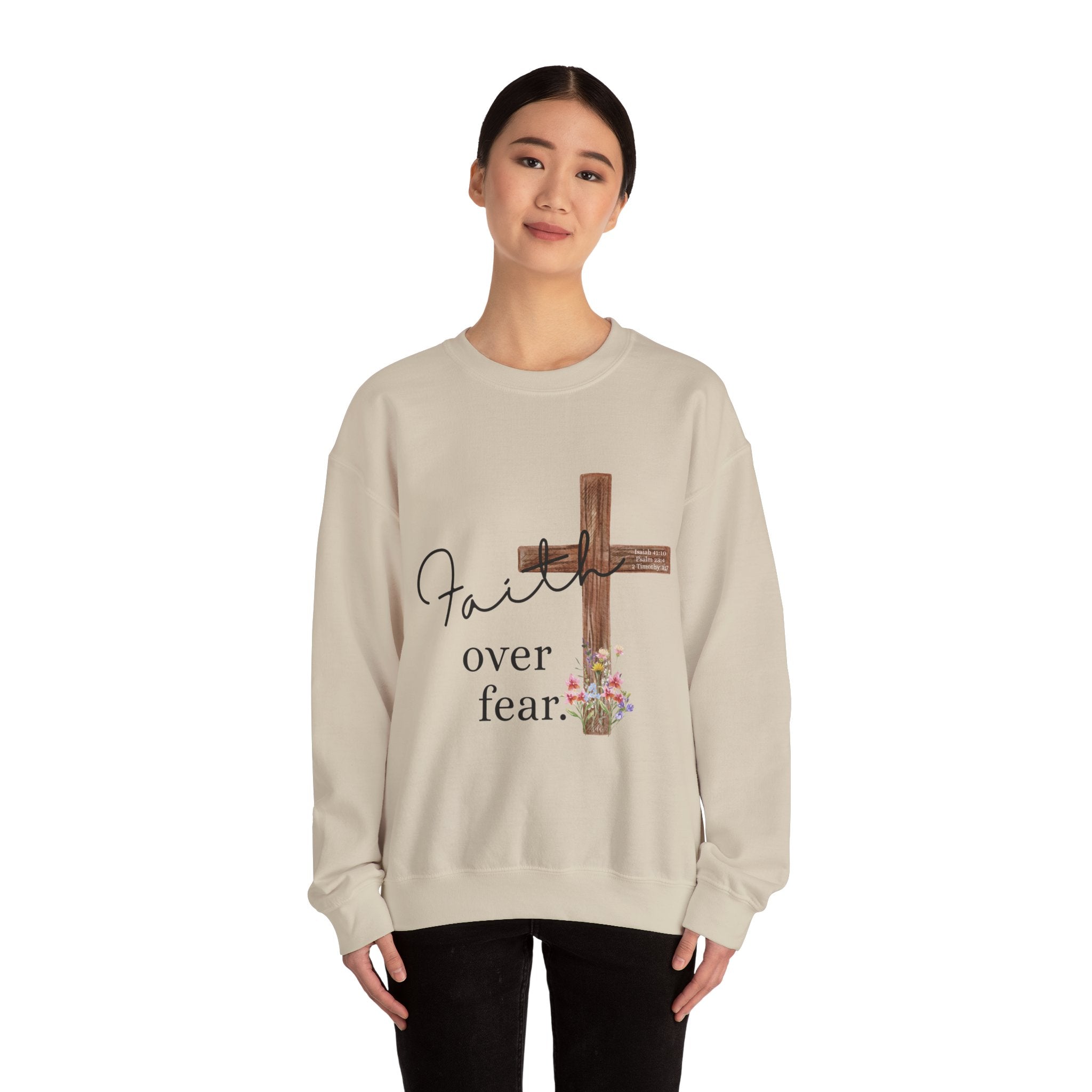 Faith Over Fear Sweatshirt — Floral Cross Christian Crewneck