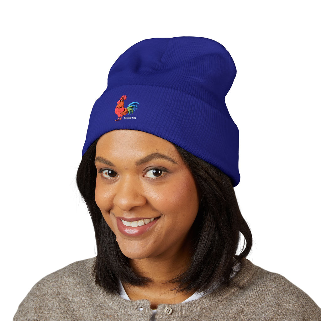Rooster Embroidered Beanie - Classic Cuffed Knit Hat