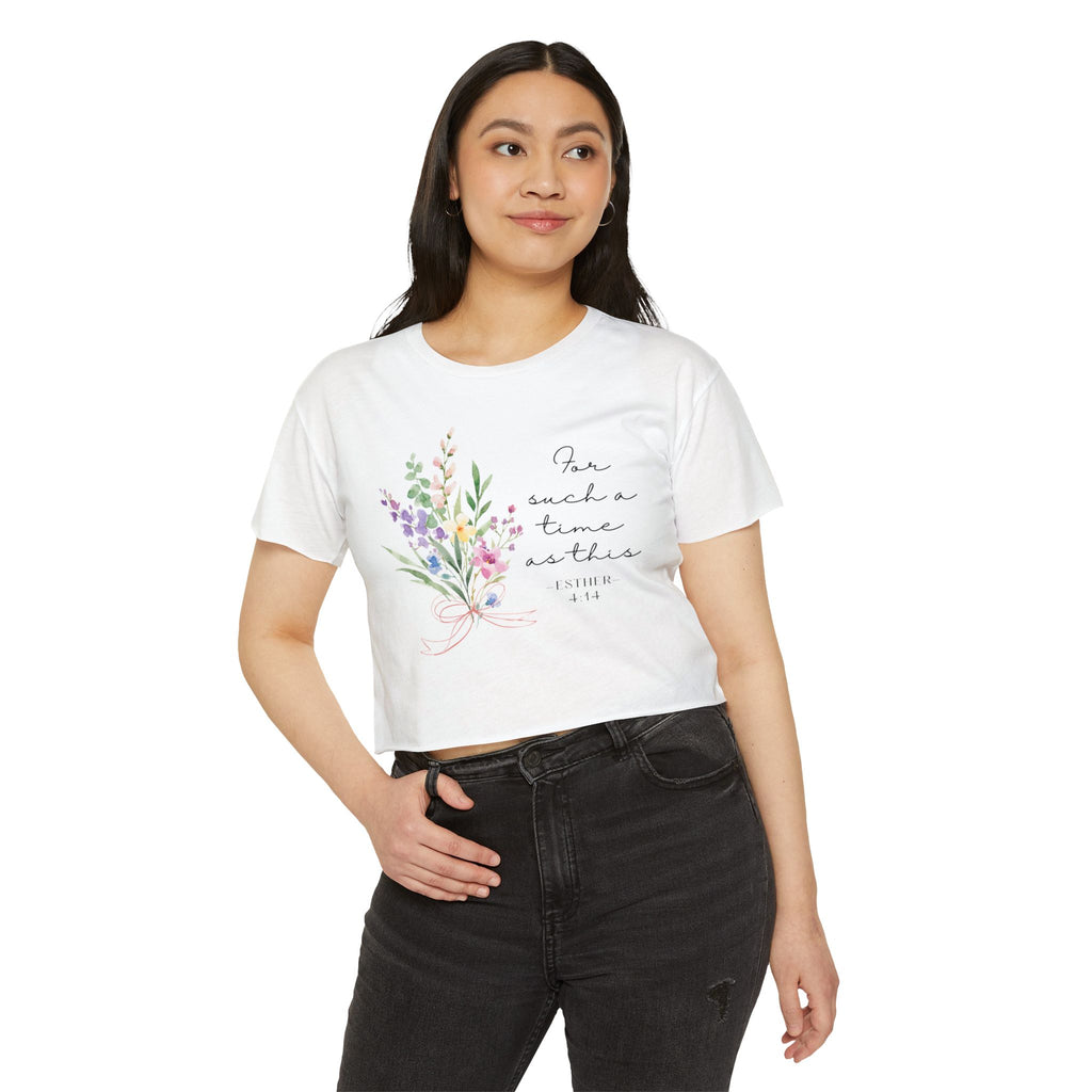 Crop Top — Floral "For Such a Time as This" Inspirational Festival Tee