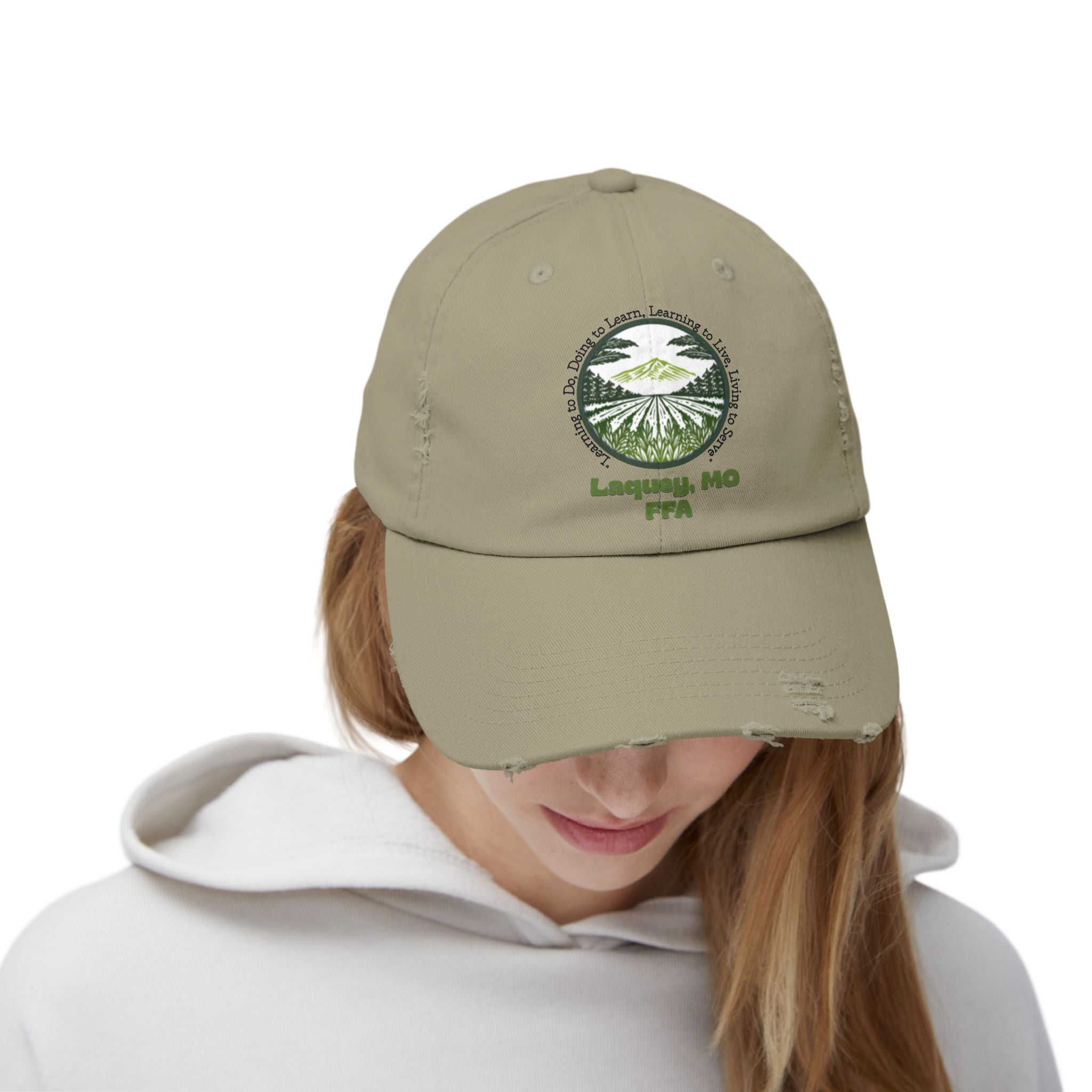Distressed Baseball Cap — Laquey, MO FFA Scenic Farm Logo