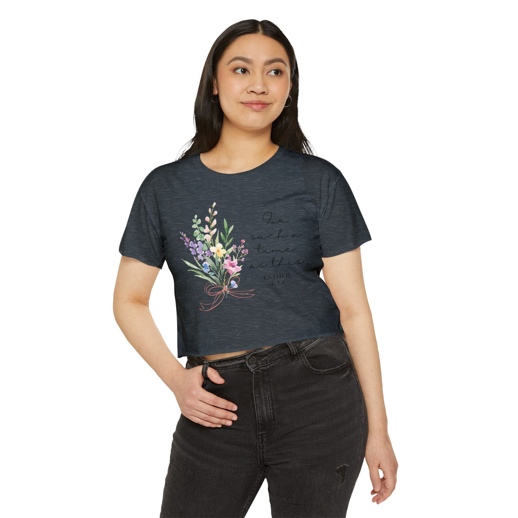 Crop Top — Floral "For Such a Time as This" Inspirational Festival Tee