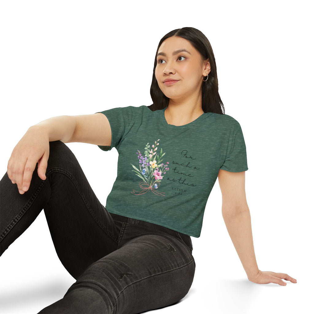 Crop Top — Floral "For Such a Time as This" Inspirational Festival Tee