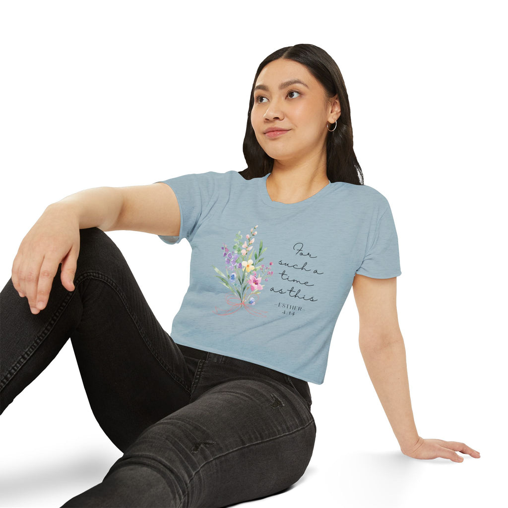 Crop Top — Floral "For Such a Time as This" Inspirational Festival Tee