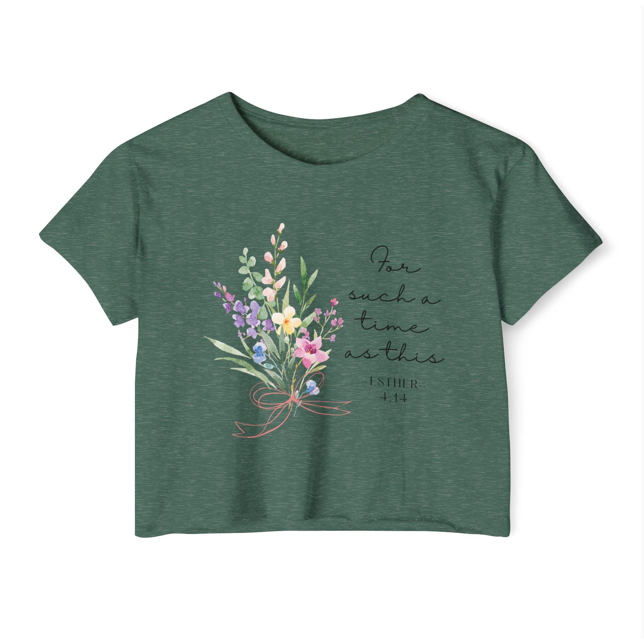 Crop Top — Floral "For Such a Time as This" Inspirational Festival Tee