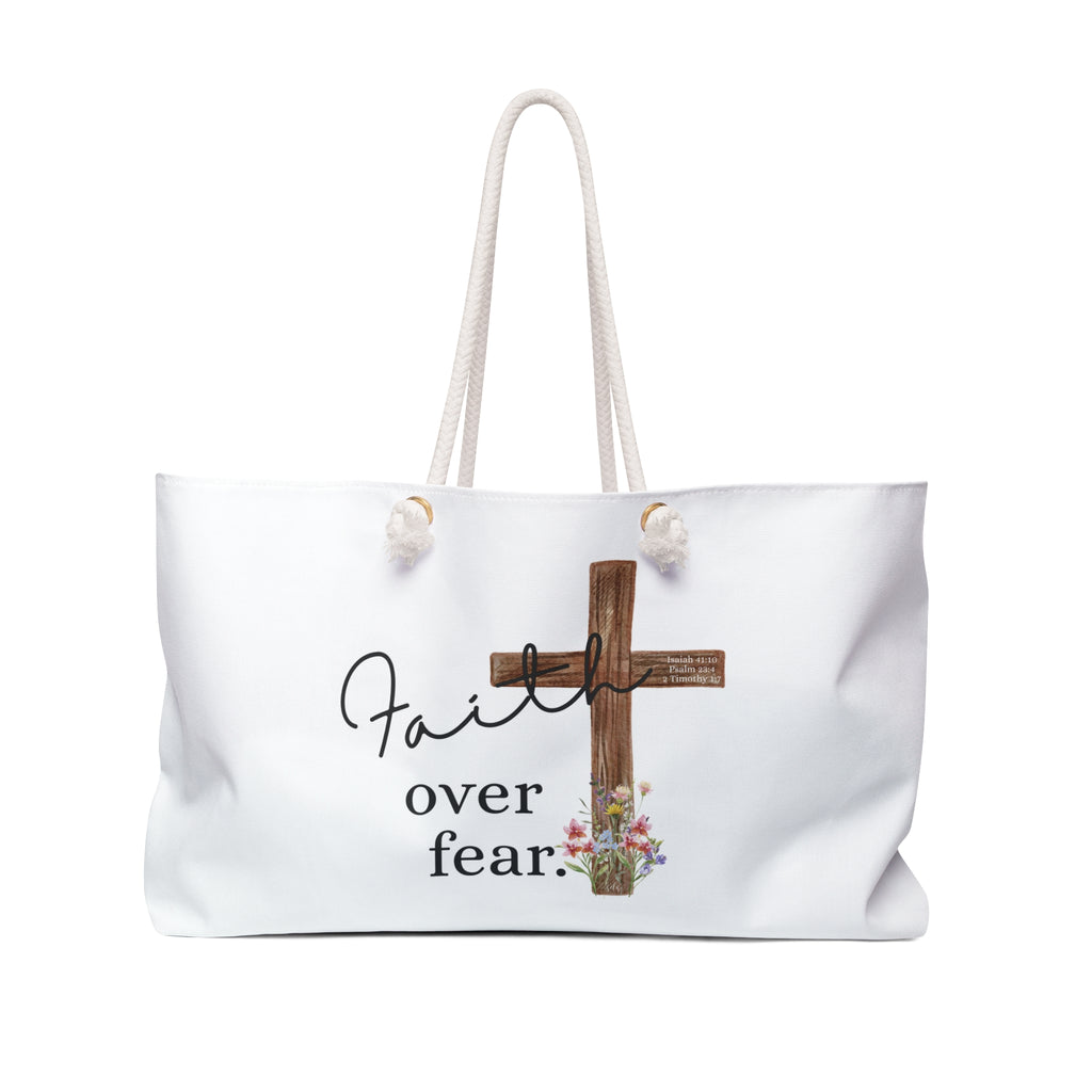 Faith Over Fear Weekender Bag – Religious Cross Travel Tote