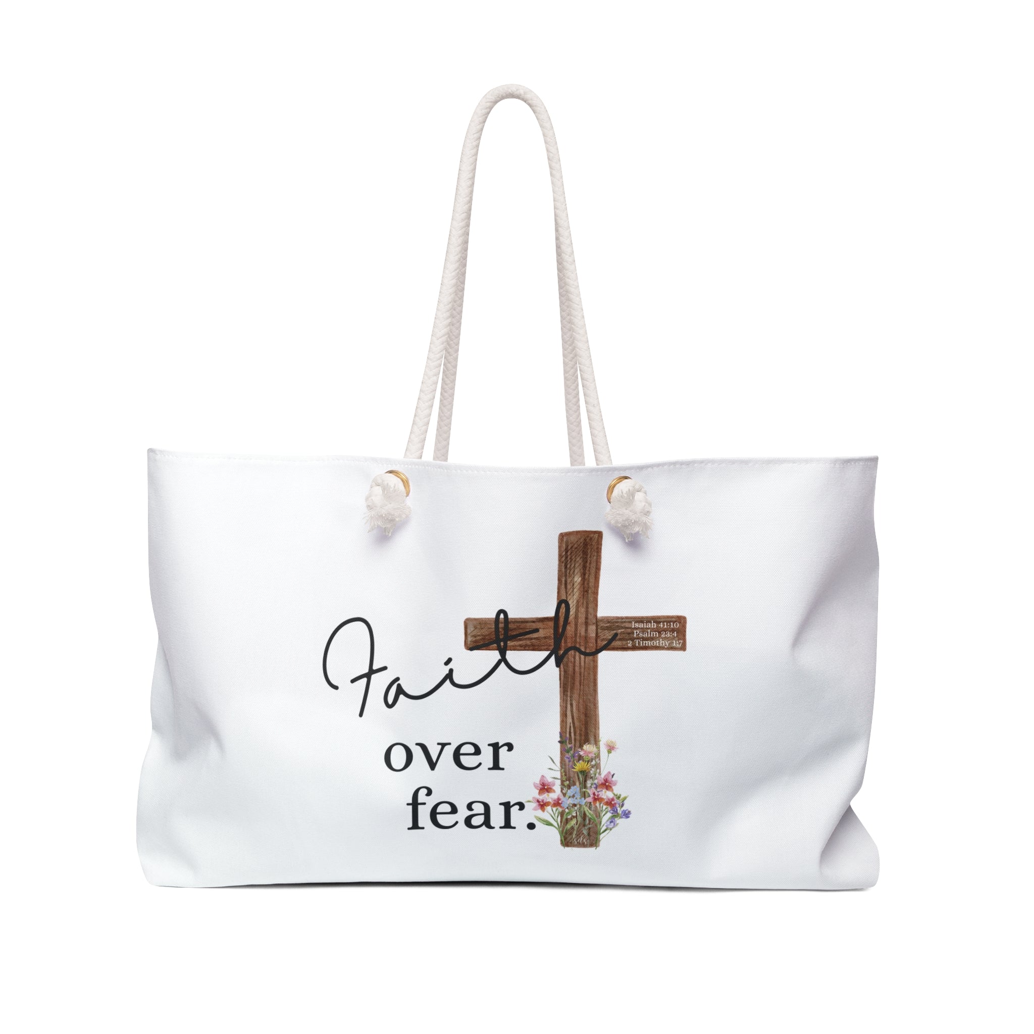 Faith Over Fear Weekender Bag – Religious Cross Travel Tote