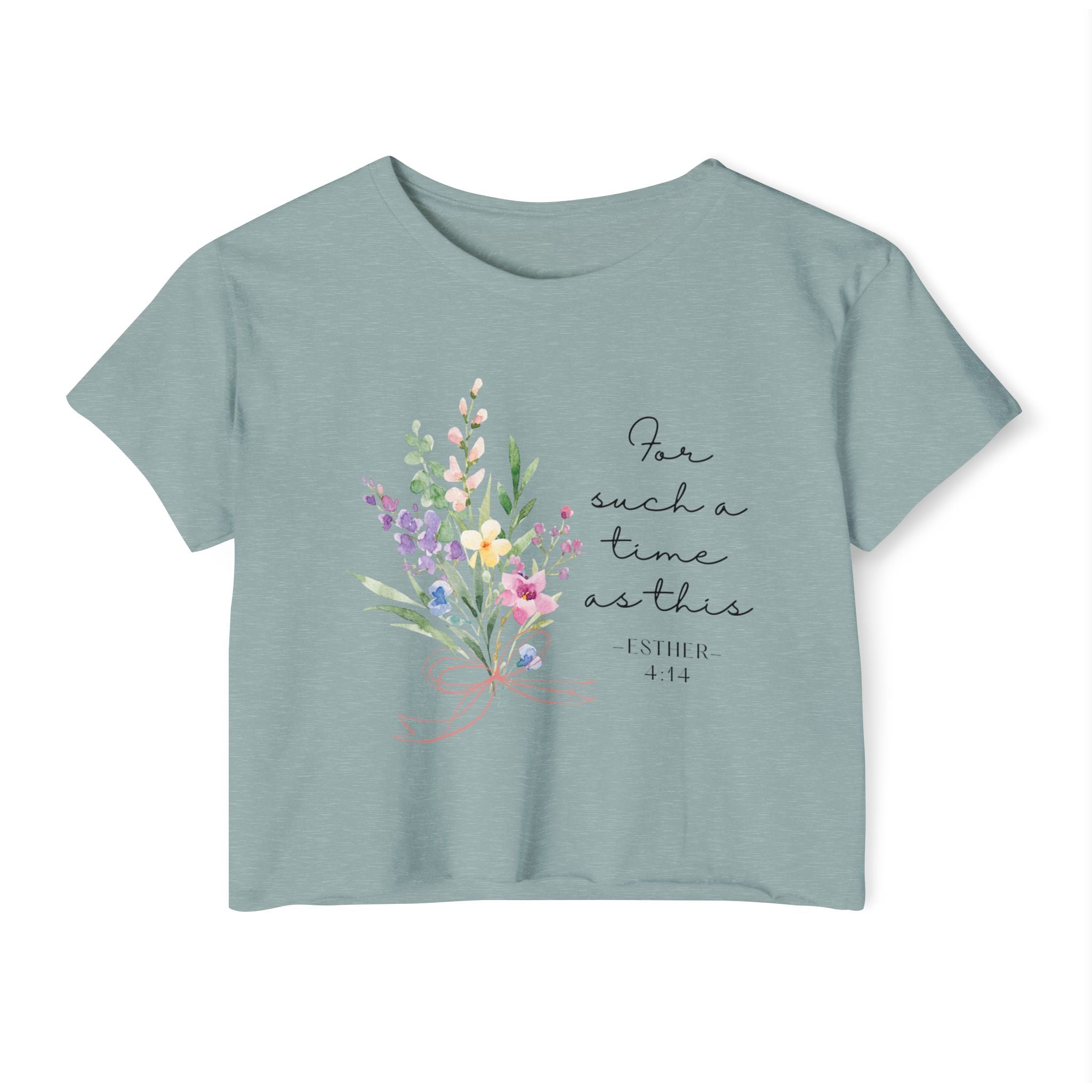 Crop Top — Floral "For Such a Time as This" Inspirational Festival Tee