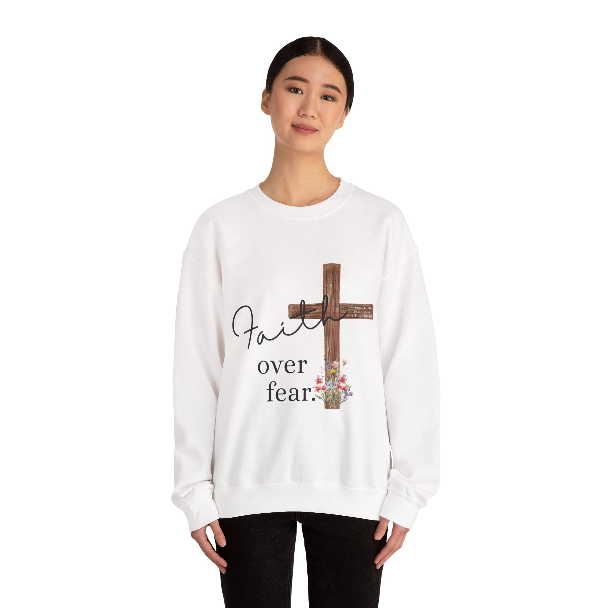 Faith Over Fear Sweatshirt — Floral Cross Christian Crewneck