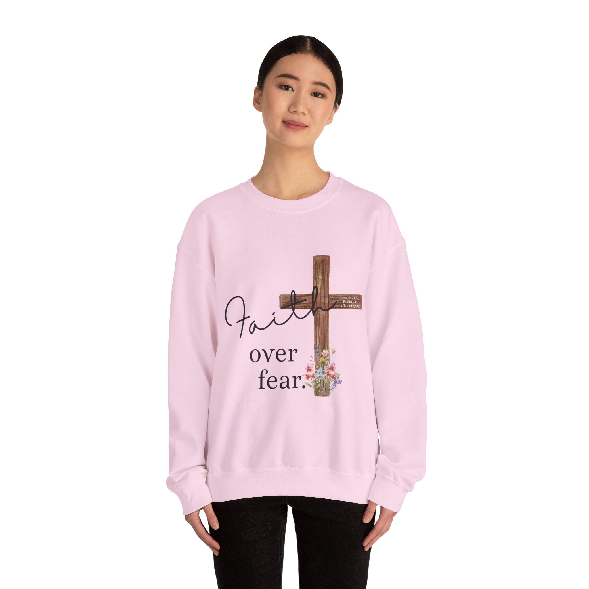 Faith Over Fear Sweatshirt — Floral Cross Christian Crewneck