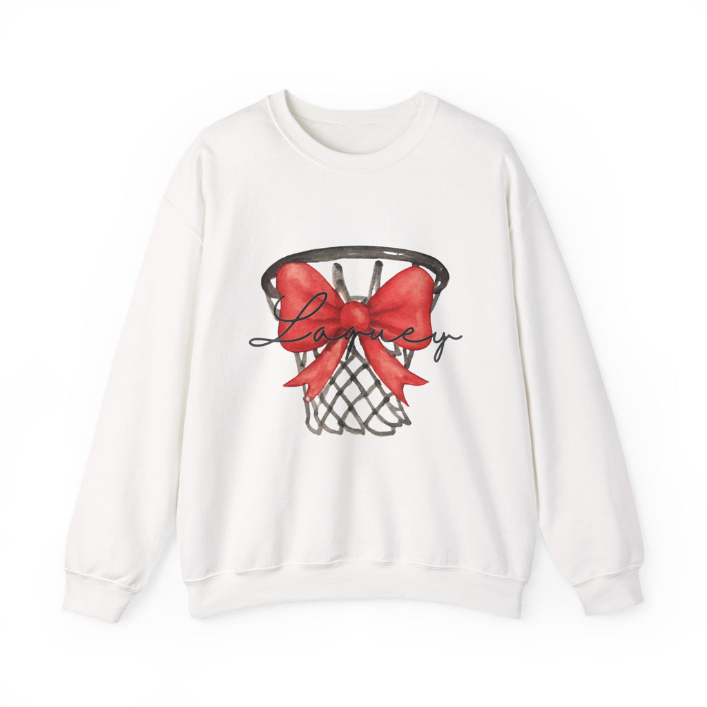 Basketball Hoop with Red Bow Sweatshirt – Basketball Season Holiday Crewneck