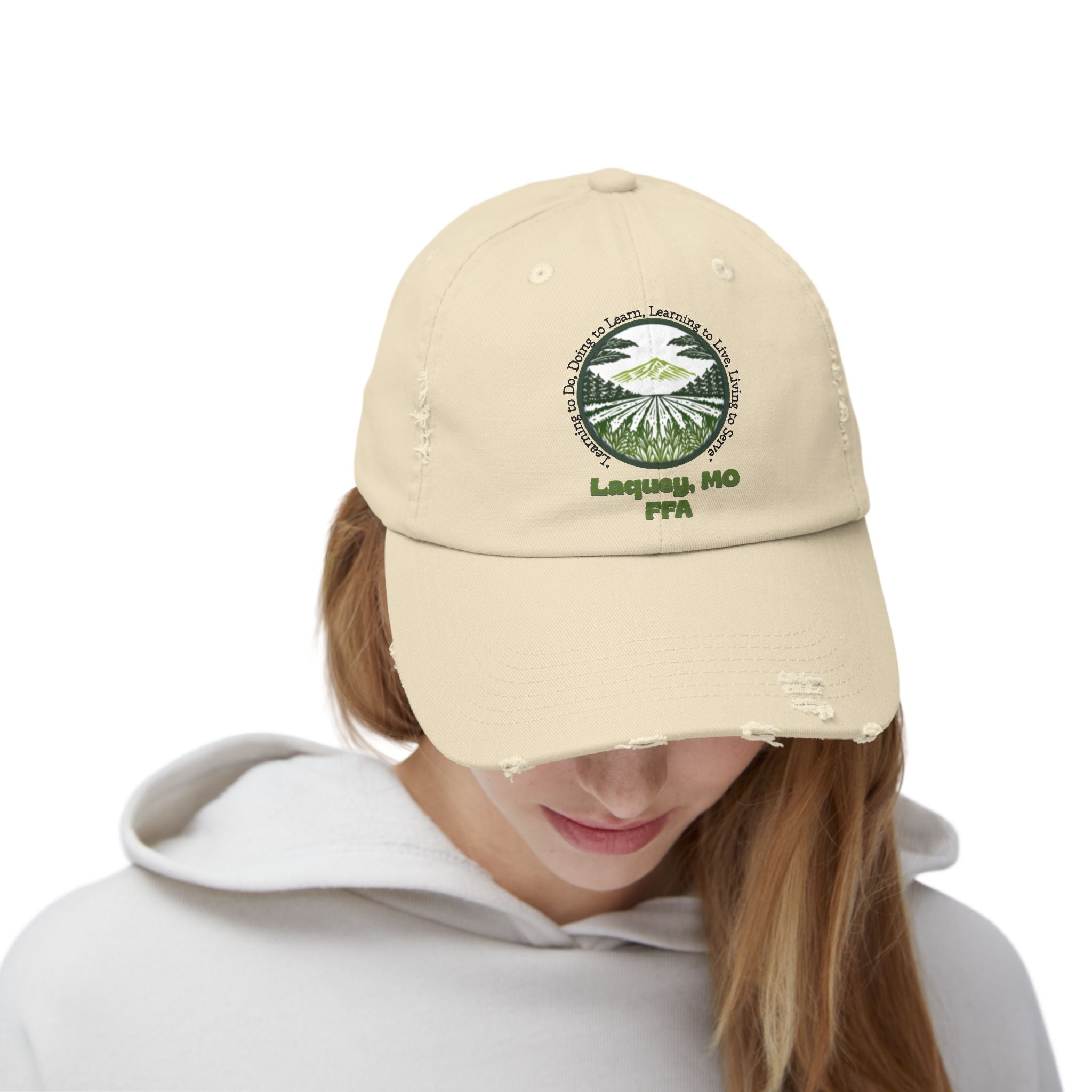 Distressed Baseball Cap — Laquey, MO FFA Scenic Farm Logo