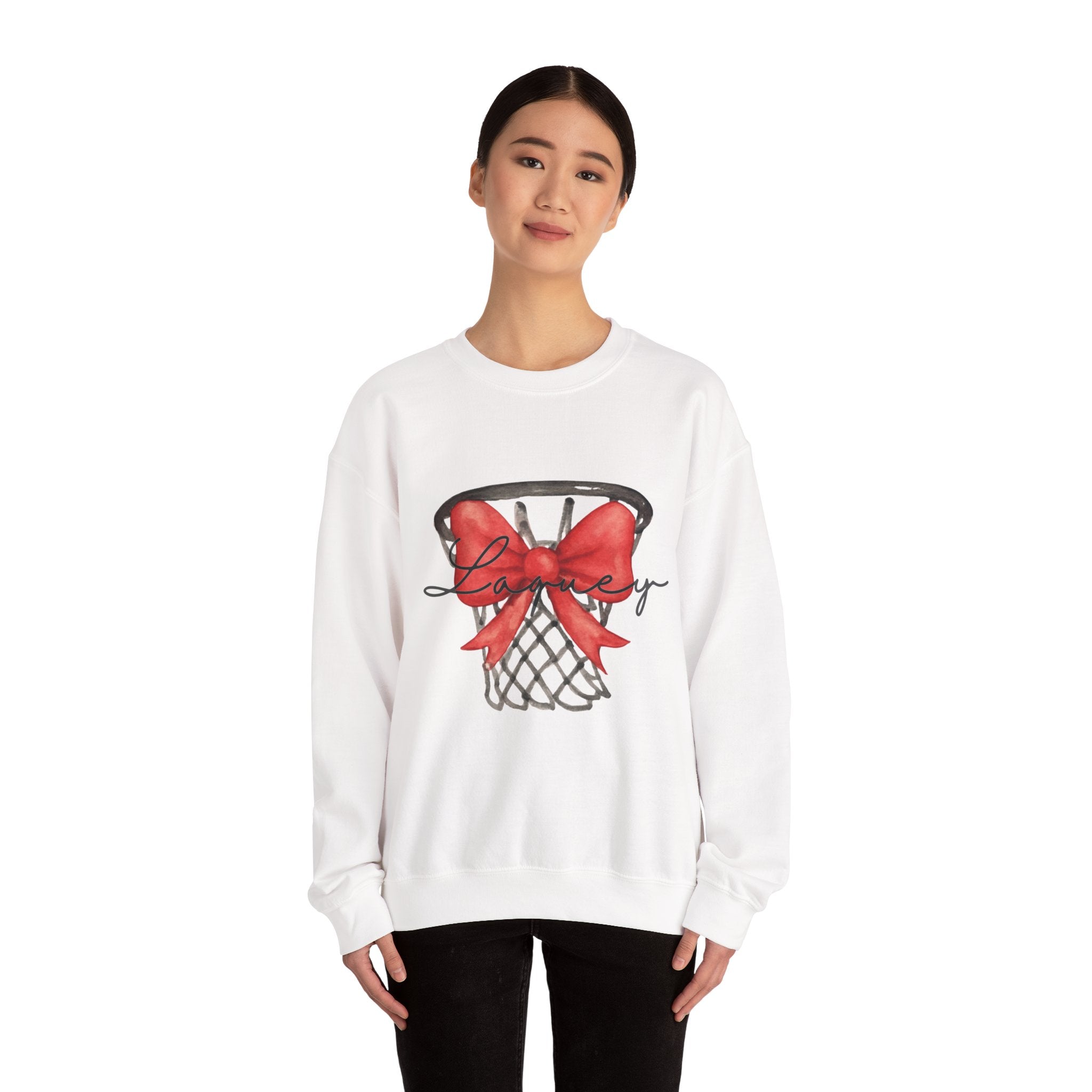 Basketball Hoop with Red Bow Sweatshirt – Basketball Season Holiday Crewneck
