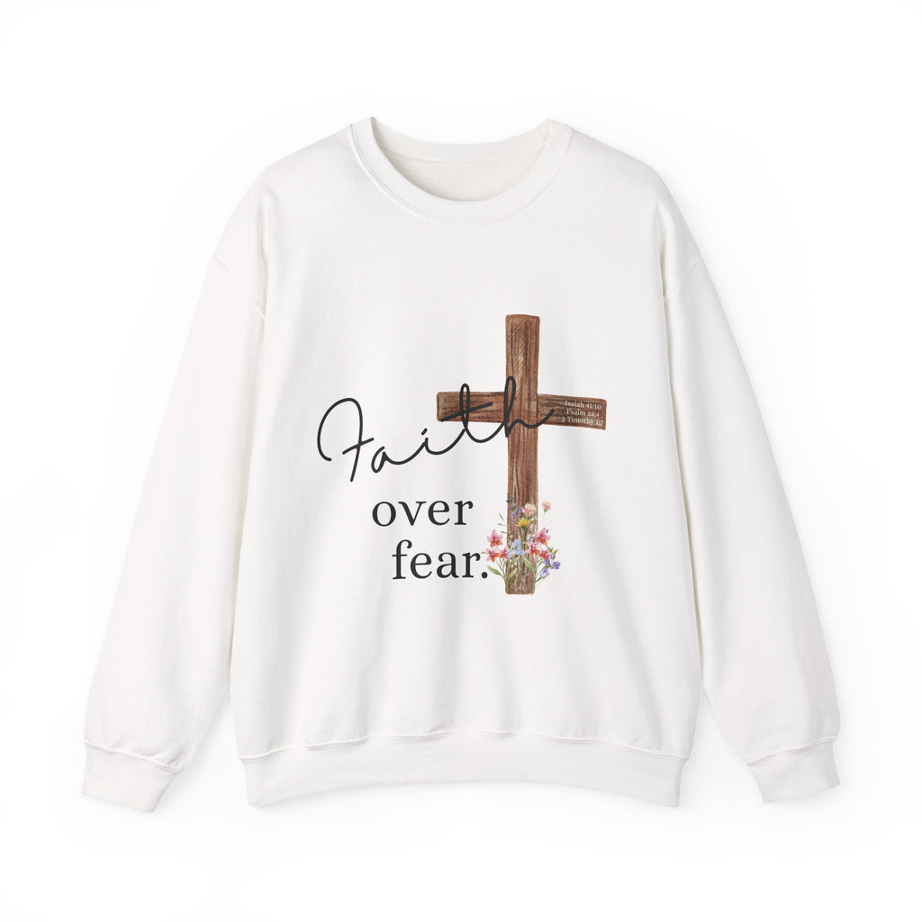 Faith Over Fear Sweatshirt — Floral Cross Christian Crewneck