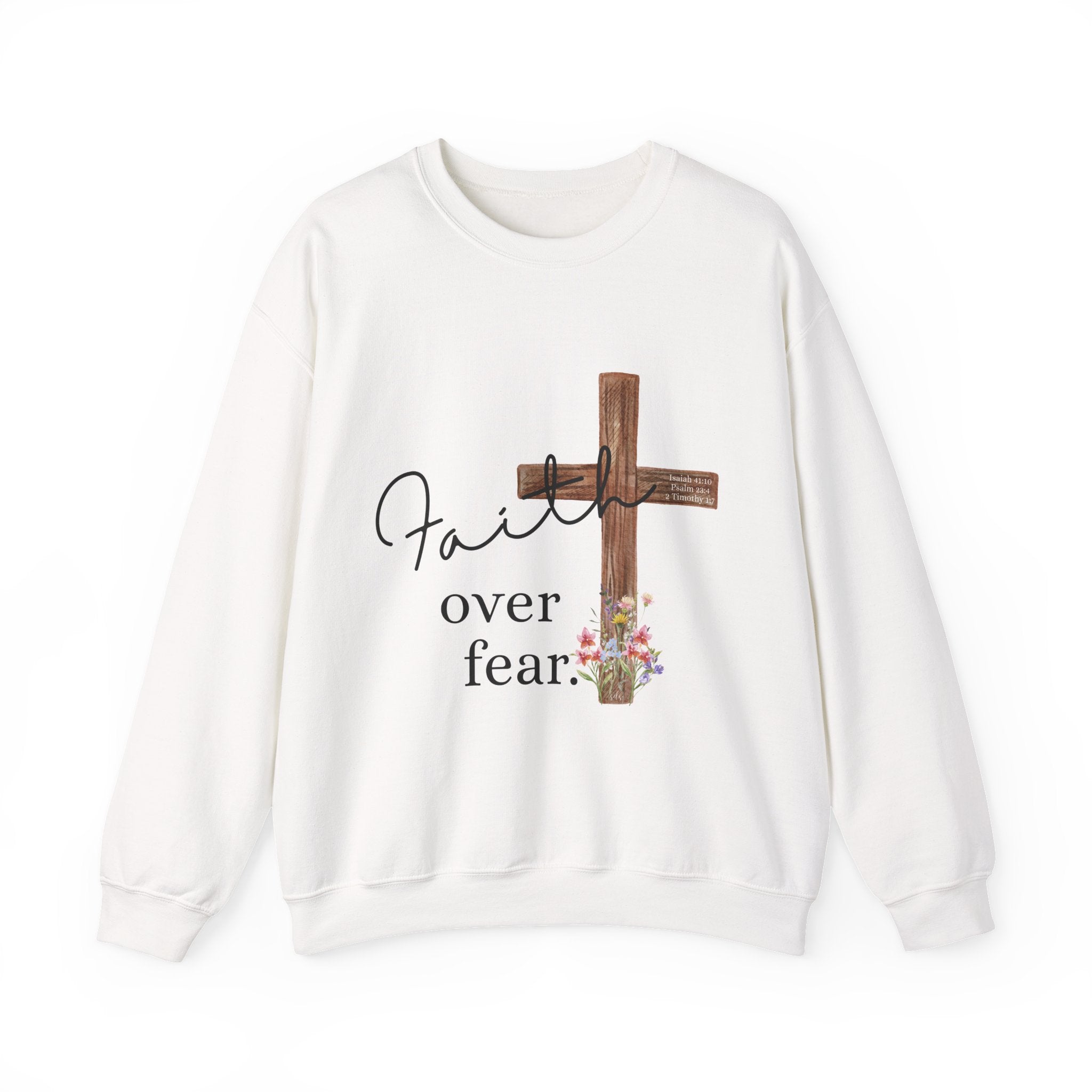 Faith Over Fear Sweatshirt — Floral Cross Christian Crewneck