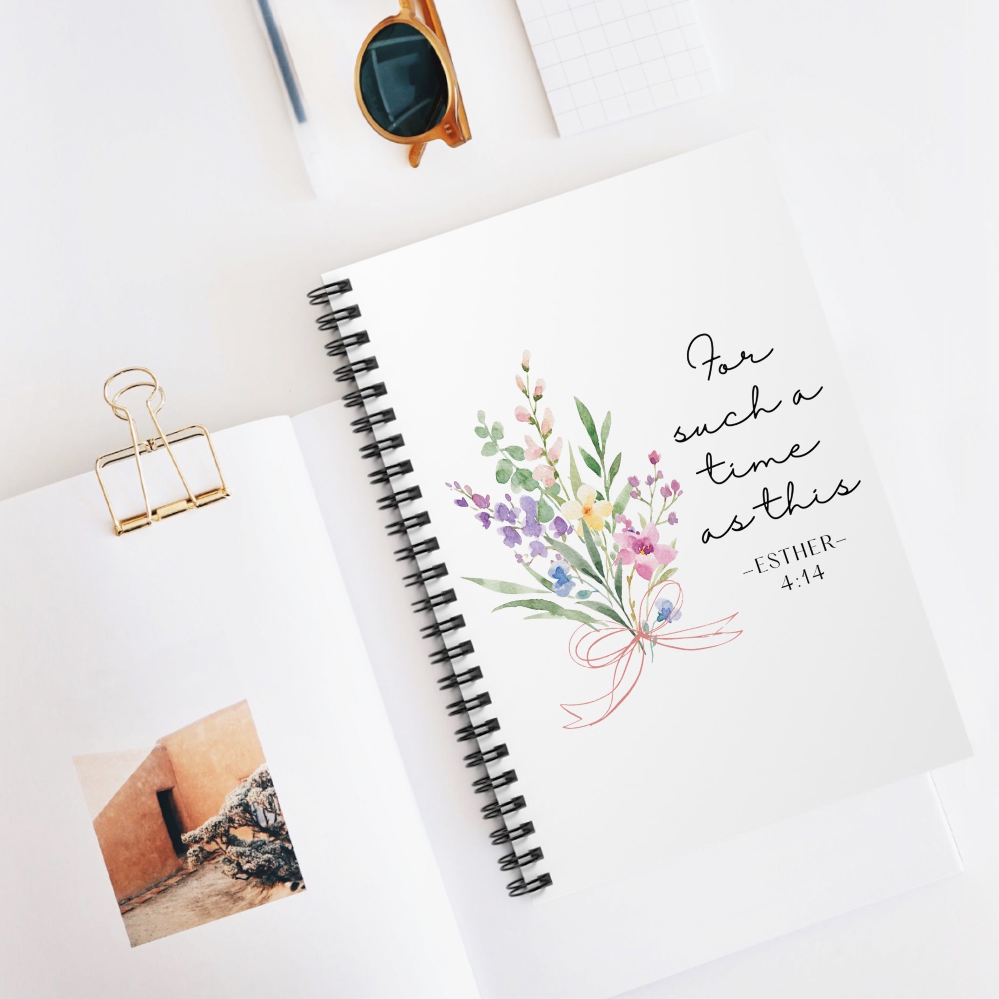 Floral Scripture Spiral Notebook — “For Such a Time as This” (Esther 4:14)