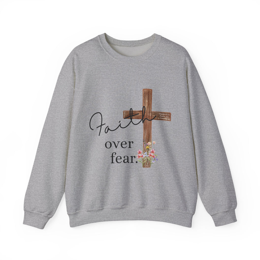 Faith Over Fear Sweatshirt — Floral Cross Christian Crewneck