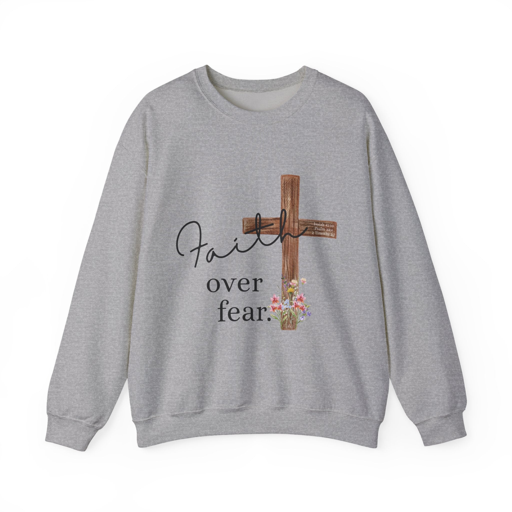Faith Over Fear Sweatshirt — Floral Cross Christian Crewneck
