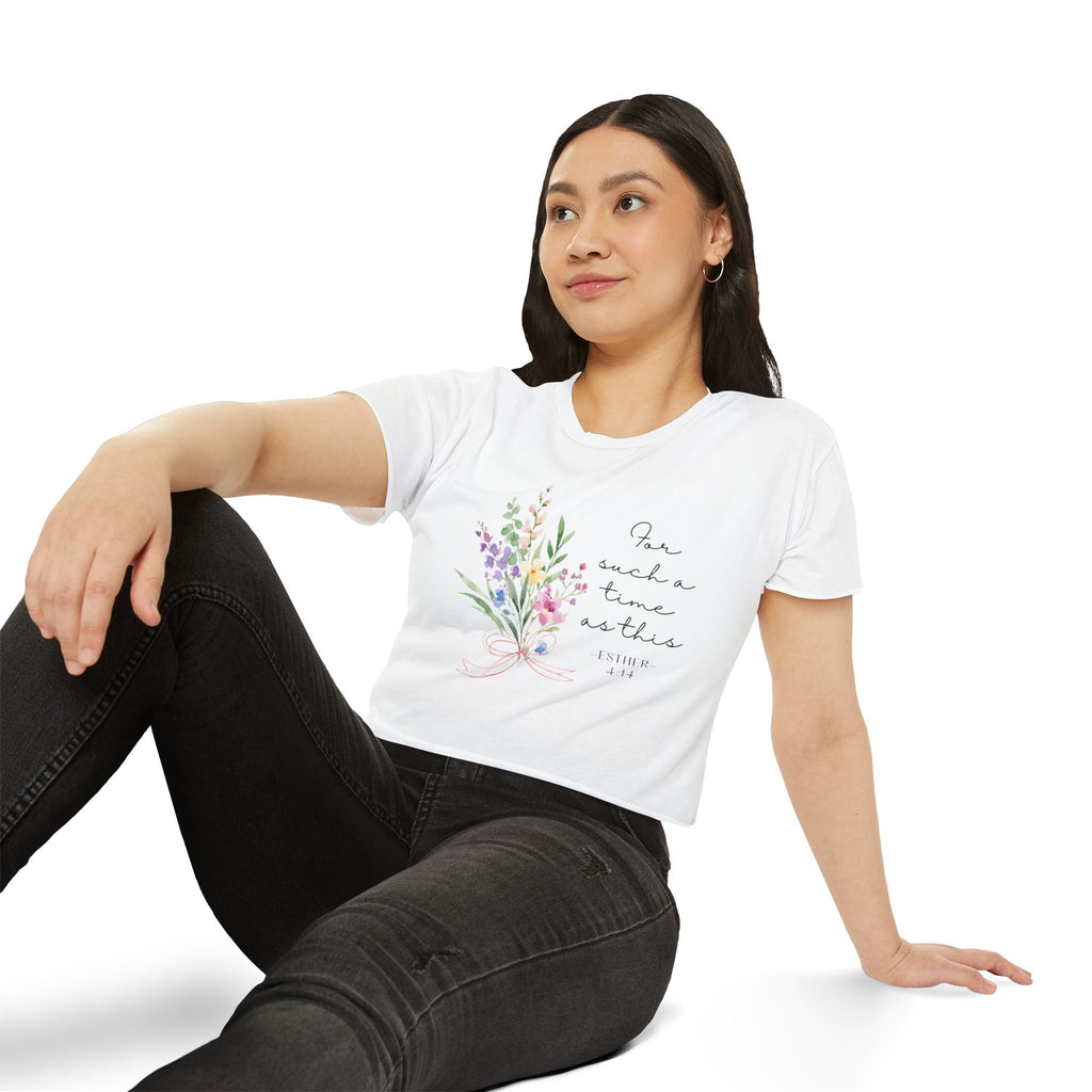 Crop Top — Floral "For Such a Time as This" Inspirational Festival Tee
