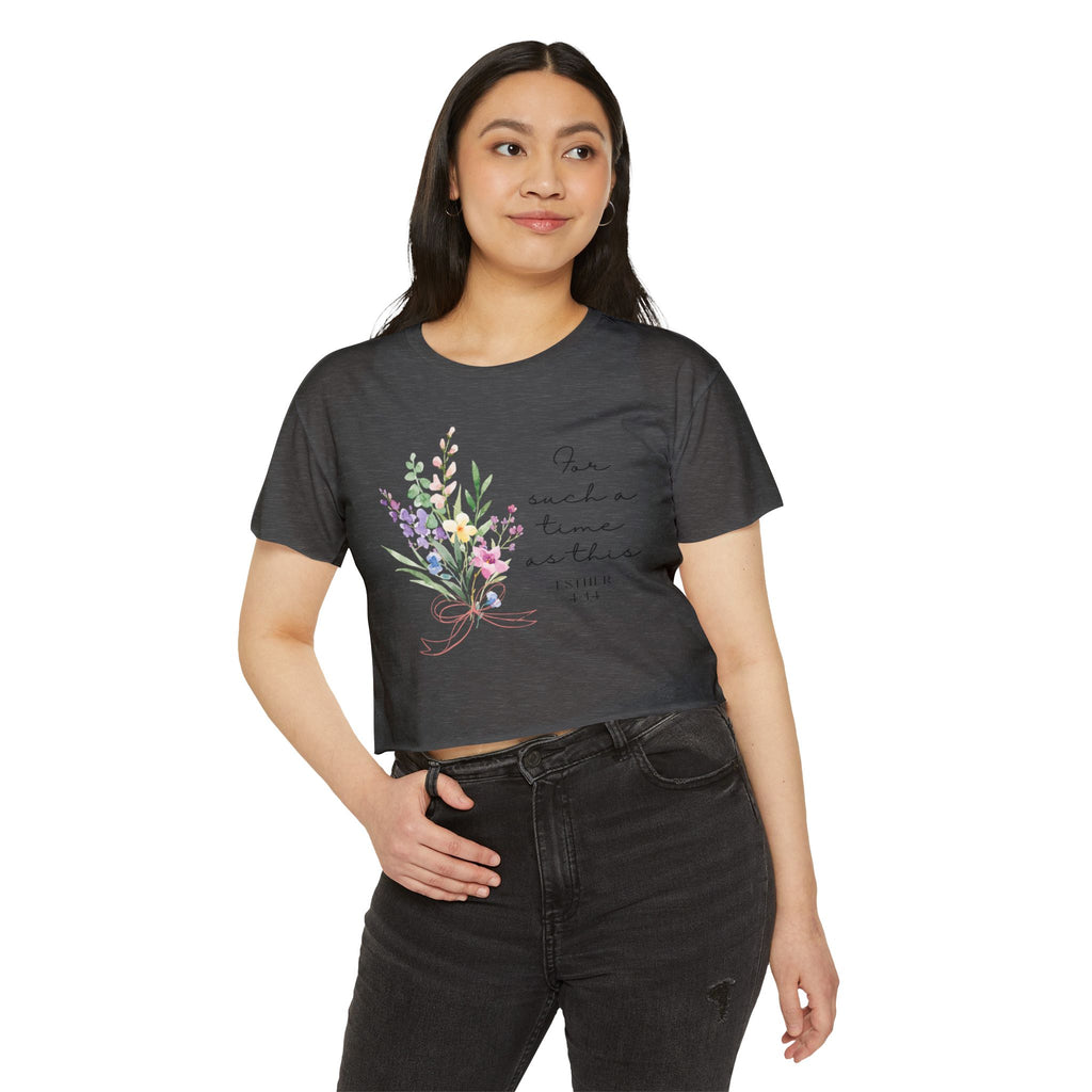 Crop Top — Floral "For Such a Time as This" Inspirational Festival Tee