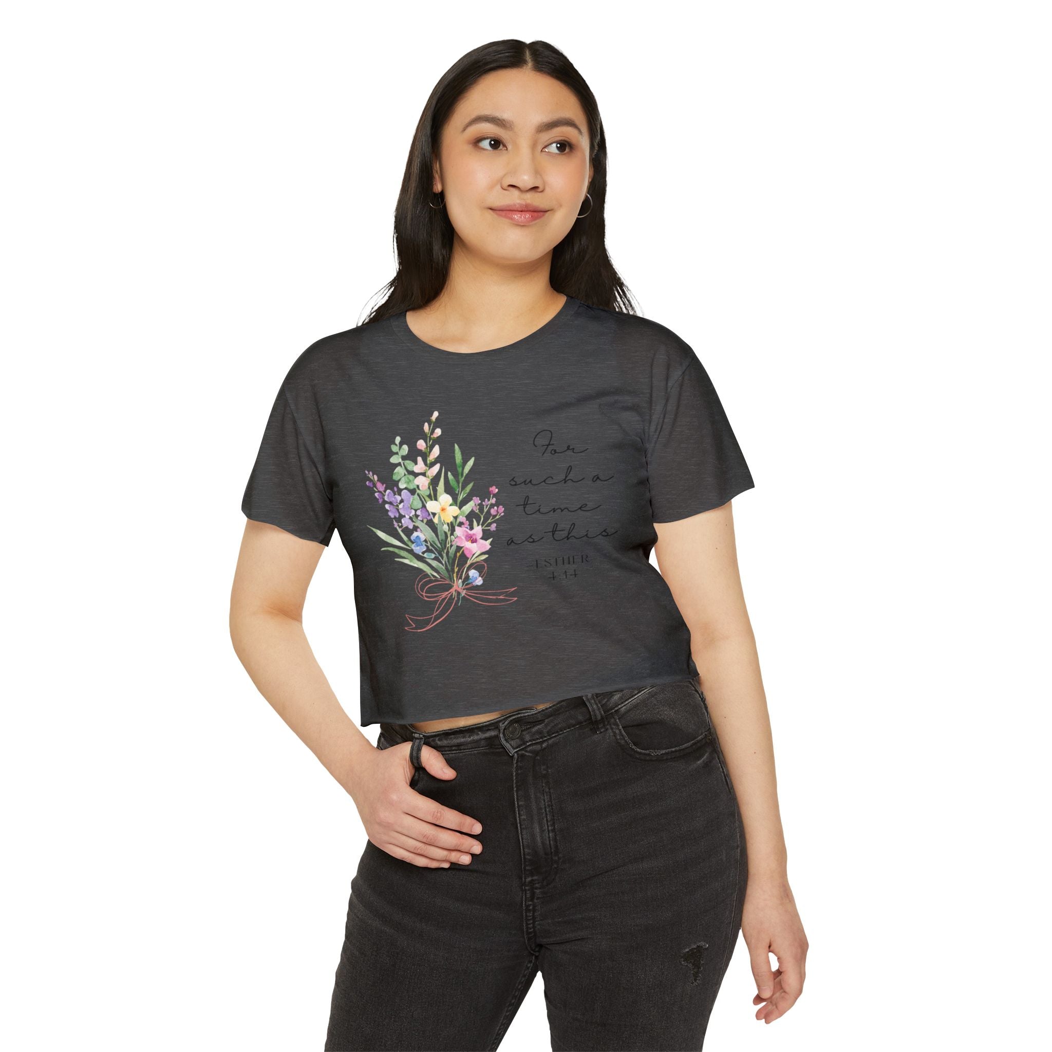 Crop Top — Floral "For Such a Time as This" Inspirational Festival Tee
