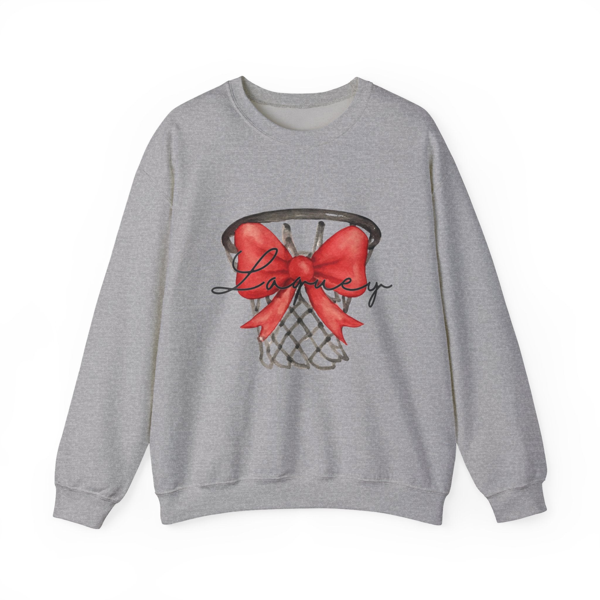 Basketball Hoop with Red Bow Sweatshirt – Basketball Season Holiday Crewneck