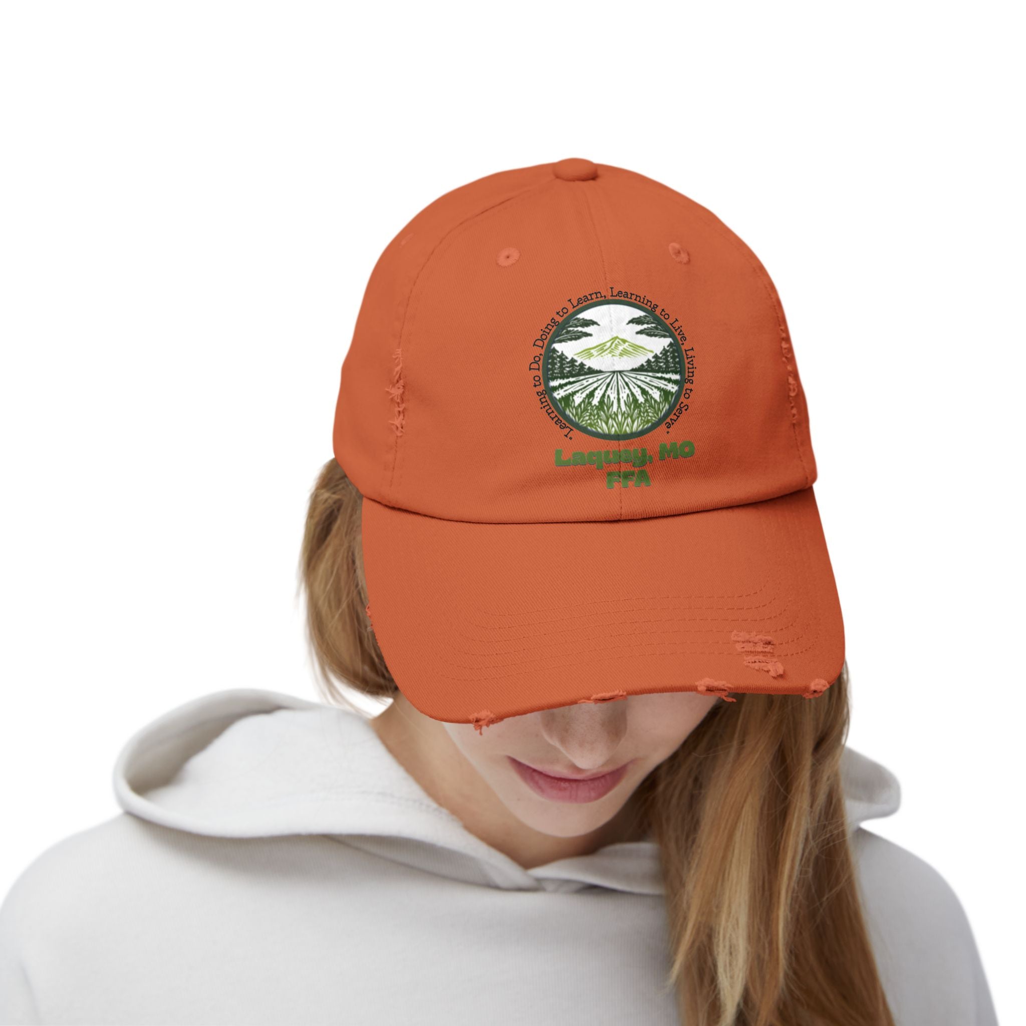 Distressed Baseball Cap — Laquey, MO FFA Scenic Farm Logo