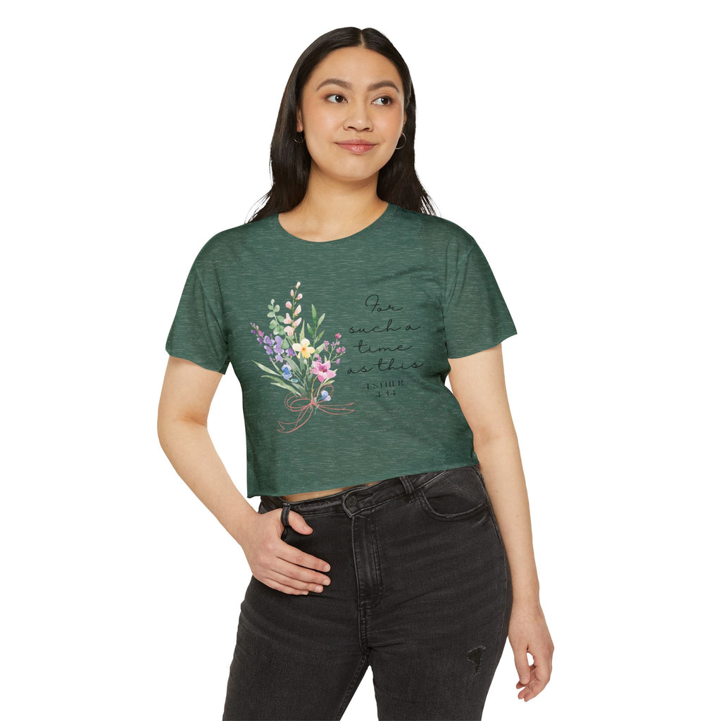 Crop Top — Floral "For Such a Time as This" Inspirational Festival Tee